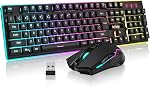 RedThunder K10 Ensemble Clavier et Souris de Jeu Sans Fil, Rétroéclairage RGB Batterie Rechargeable 3800mAh, Clavier Anti-ghosting + Souris 7D 3200DPI pour Joueur PC (Noir)