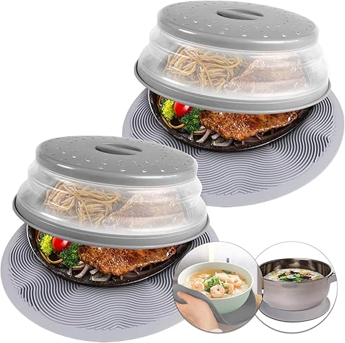 Paquete de 2 alfombrillas para microondas y cubierta de alimentos Aidacom - Tapete de 12 pulgadas como soporte para tazón, cubierta para protector