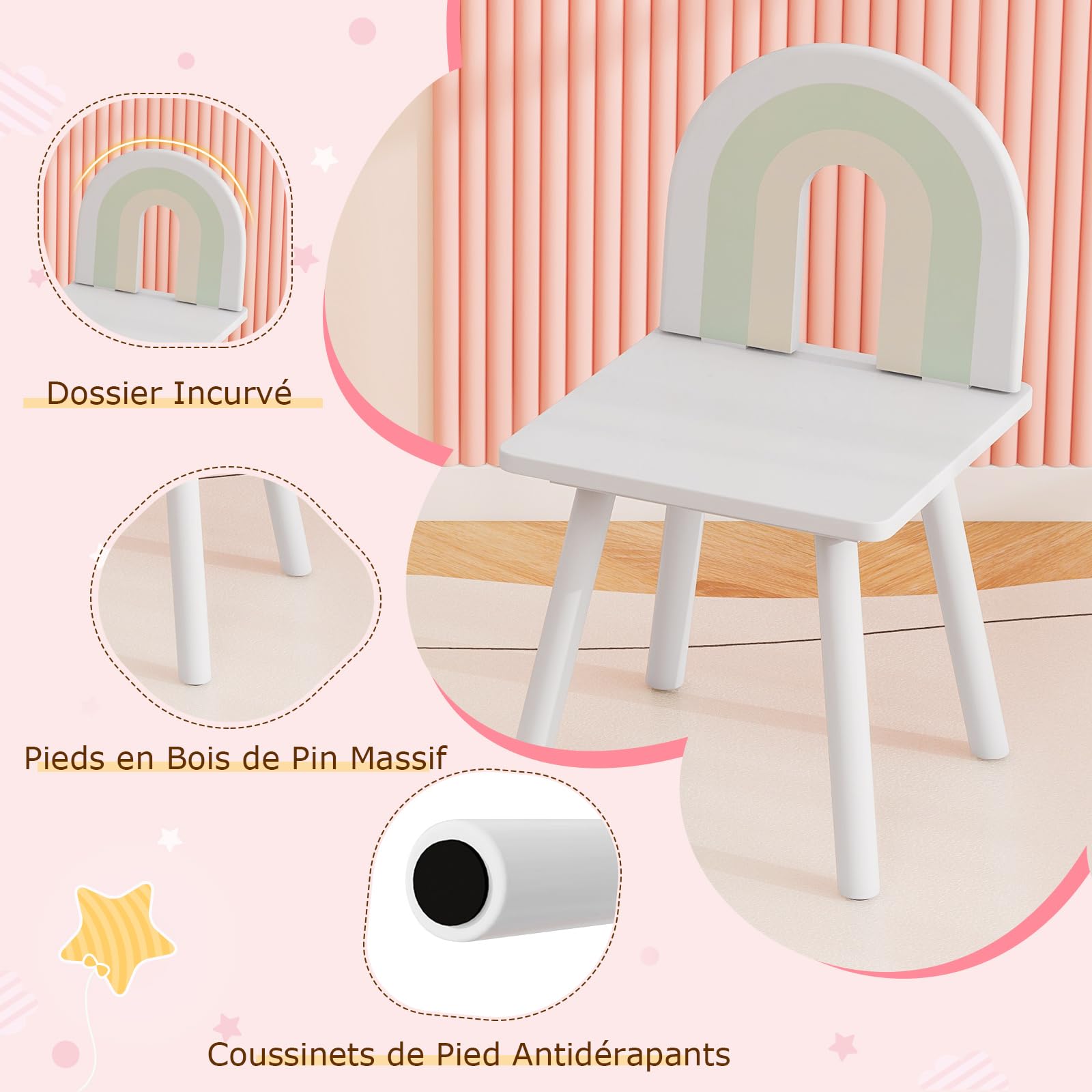 COSTWAY 2 en 1 Bureau Enfant Fille avec Chaise & Miroir en Forme Nuage, Coiffeuse Enfants Fille avec Étagère & Tiroirs & Armoire Fermée, Dispositif Anti-basculement, Charge 50kg pour 3-7 Ans