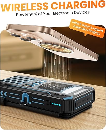 Miniatura 5 de SOARAISE Cargador solar - Cargador portátil inalámbrico de 48000 mAh, 4 cables y 4 paneles solares, PD QC 3.0 de carga rápida USB C con linterna