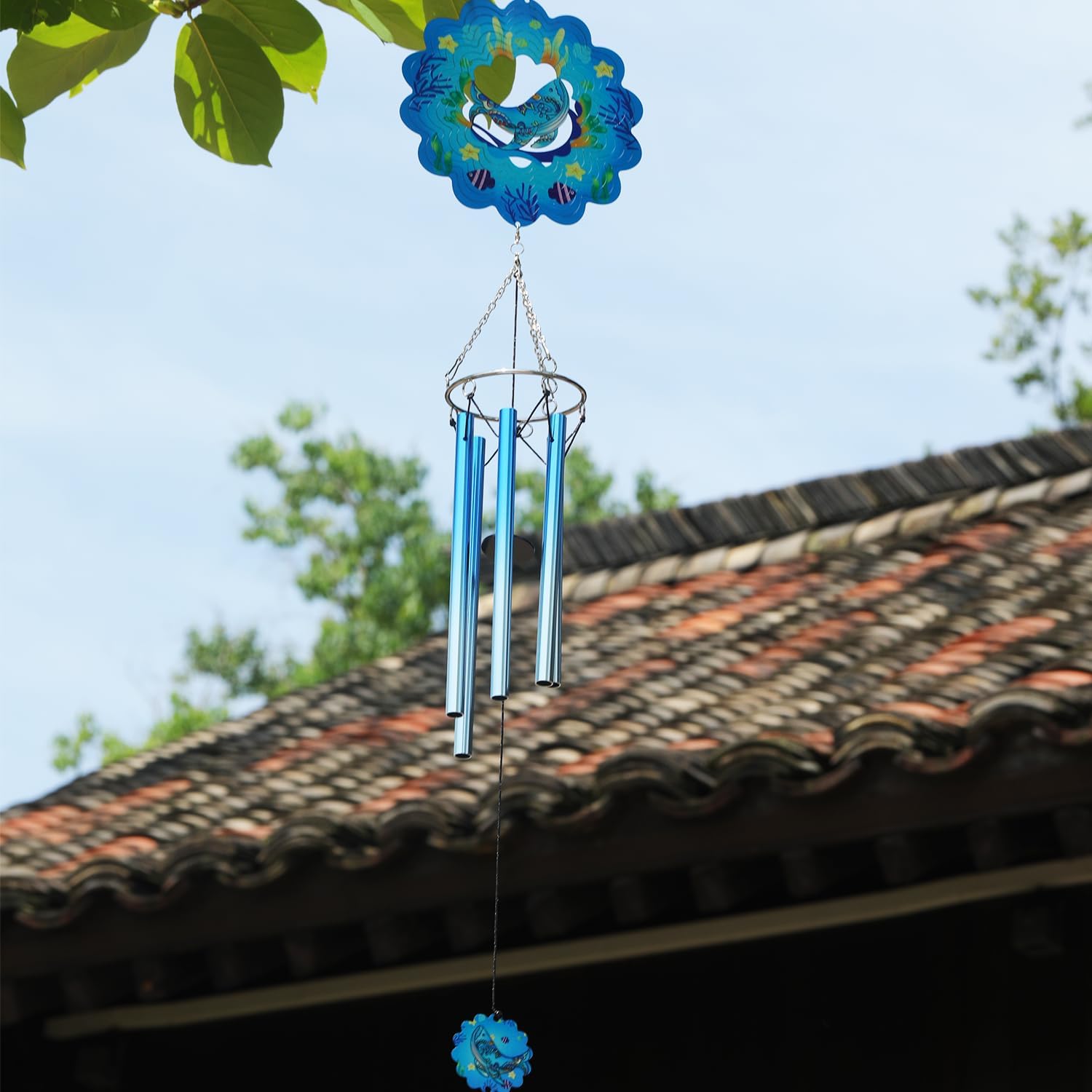 Whale Wind Chimes for Outside with Wind Spinners Outdoor Hanging Decor for Garden Patio Backyard Porch Unique Windchimes Gifts for Women Moms Friends Teachers Retirement,Blue Whale - Image 3