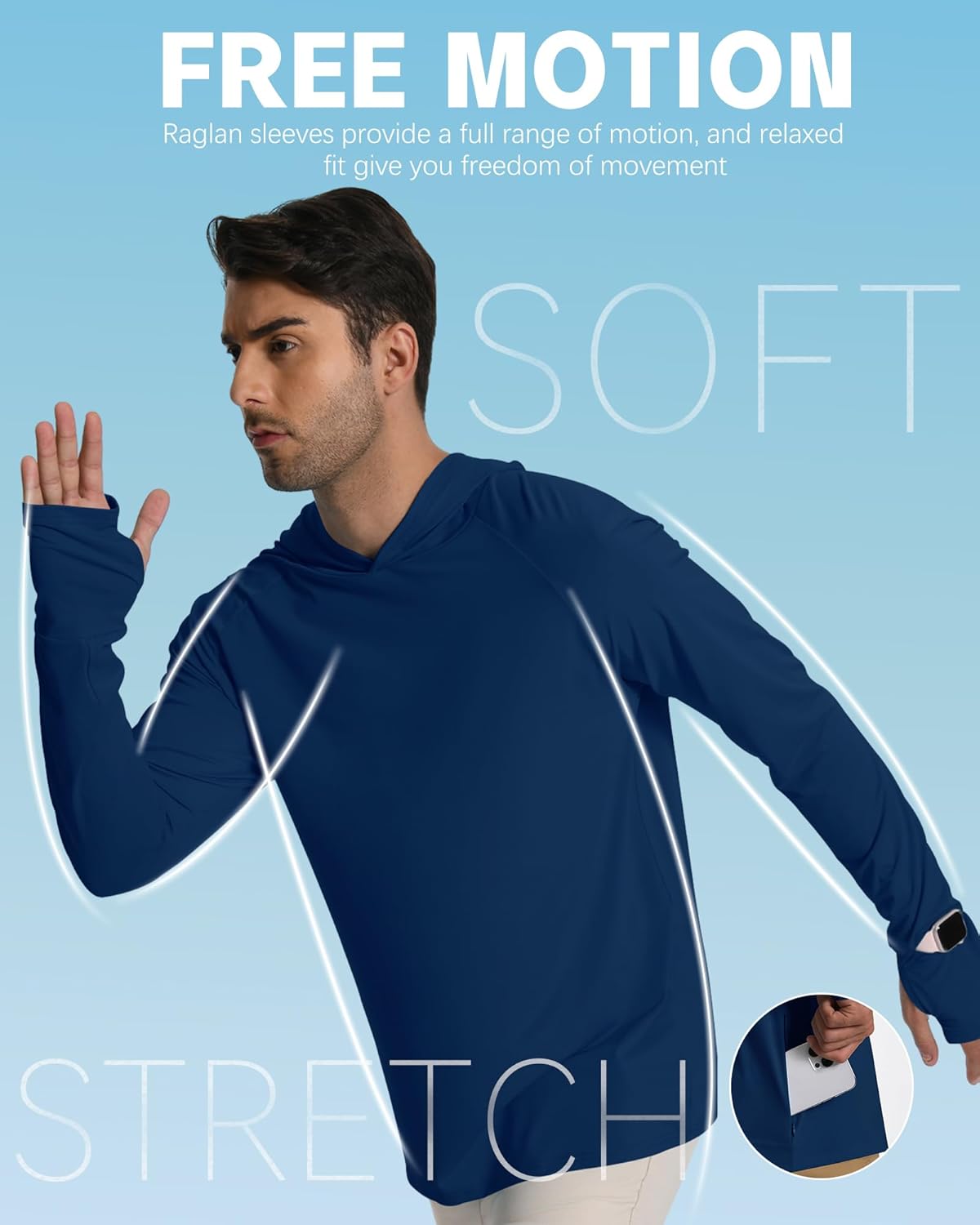 Hotfiary Mens Sun Protection Shirts UPF 50+ Long Sleeve Hoodie for Men UV Hooded Rash Guard Swim Shirts Running Hiking - Image 4