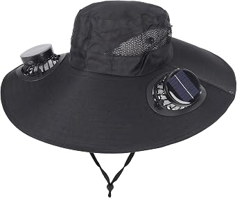 JTENGYAO Dual-Fan Cooling Hat for Men Women Wide Brim Black 48CM Solar & USB Powered Outdoor Fishing Beach Sun Hat | Hats