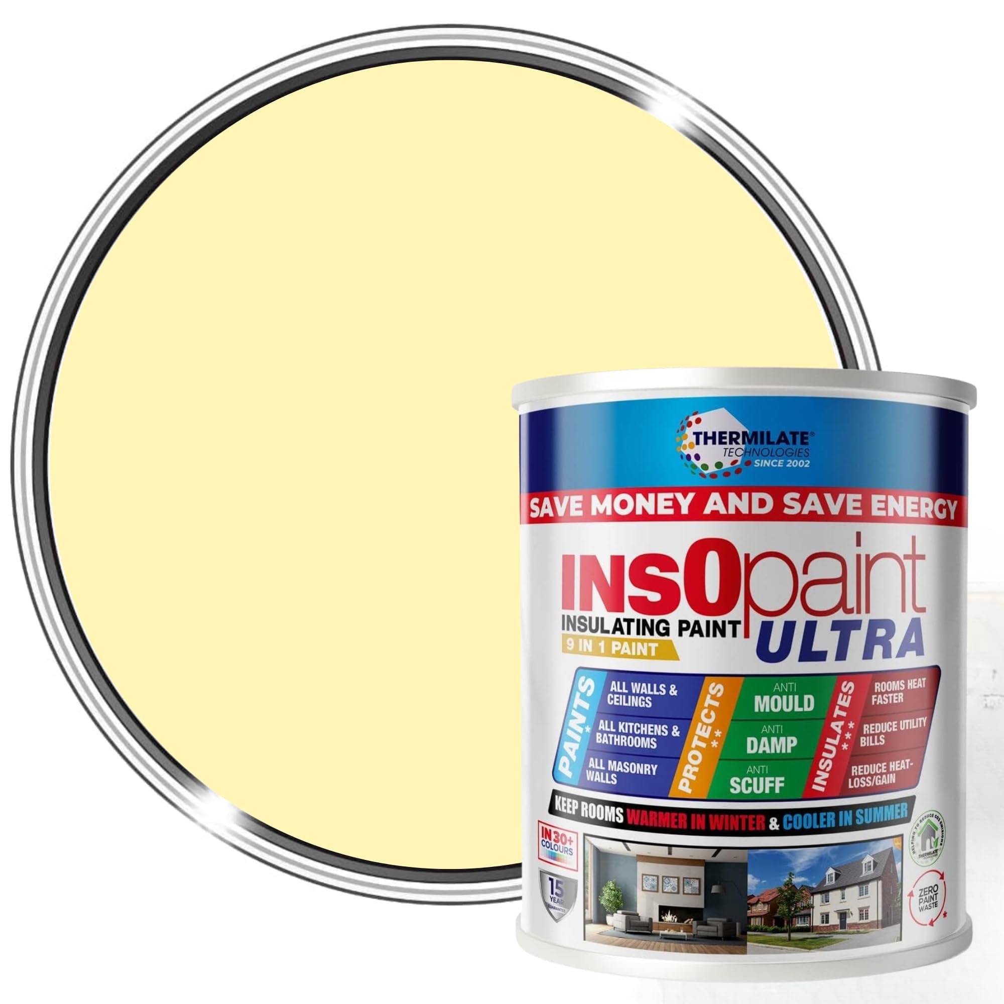 Thermilate Technology Light Yellow Thermilate Insopaint Ultra Insulation Paint 1L Matte - Long Lasting Energy Saving Acrylic Emulsion For Walls & Ceilings – Anti-Condensation & Mould Resistant Protection