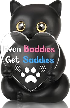 CINRLLA Funny Black Cat Figurine, Even Baddies Get Saddies Desk Decor for Coworker Teacher Nurse Friend, Encouragement Gift, Thank You Present, Appreciation Birthday Idea, CRD919