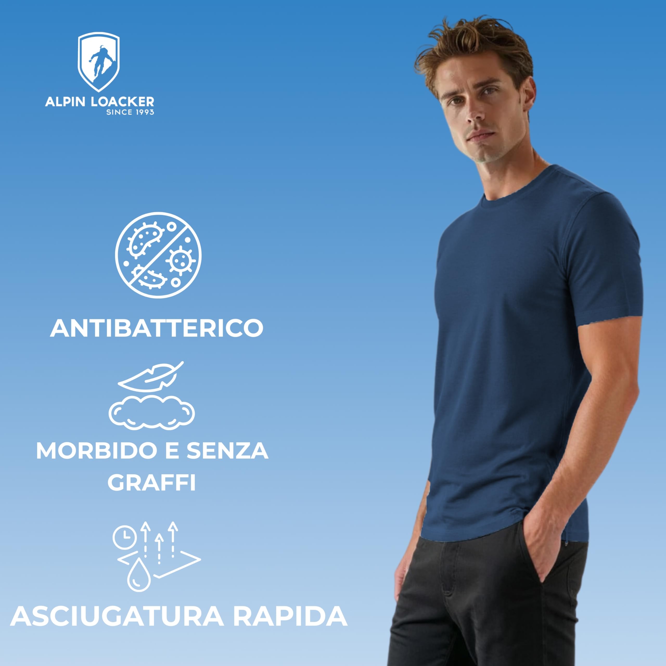 ALPIN LOACKER T-Shirt Uomo in Lana Merino - Maglietta Termica a Manica Corta per Sport e Outdoor