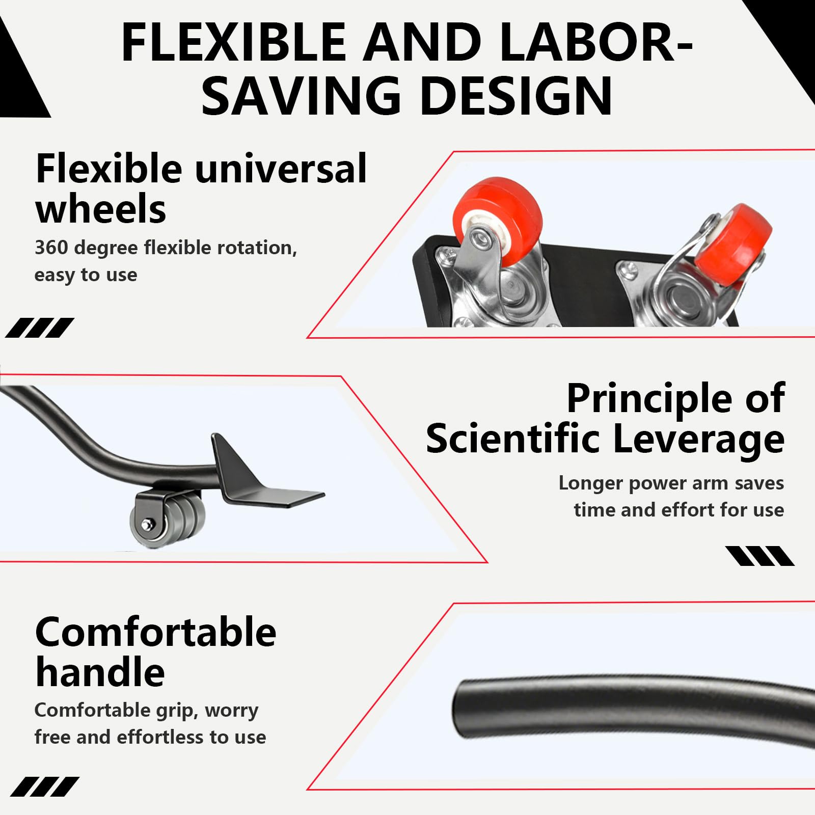 Kit de Leve Meuble, roulettes pour Meubles avec 630 mm Barre d'extension, 4 Roue Rotative à 360 Degrés, Charge Maximale 500 kg, pour Déplacement de Réfrigérateurs, Canapé, Machine à Laver, etc.