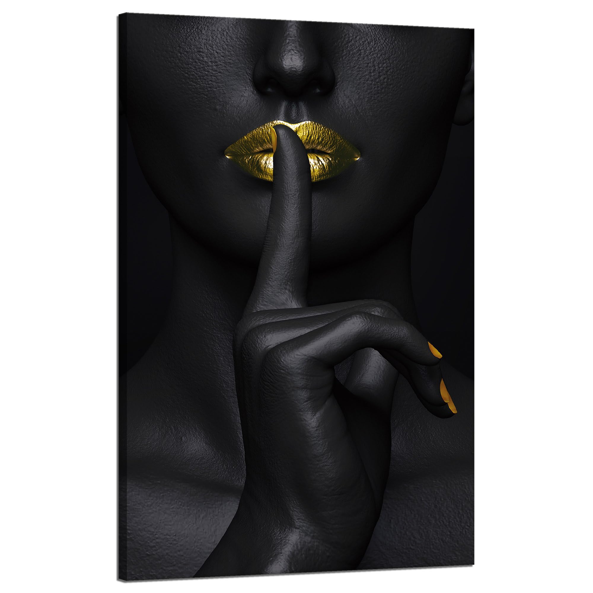 GP TONER Canvas Painting for Office and Home Decoration Black Woman Silence Golden Lips 50x80 cm