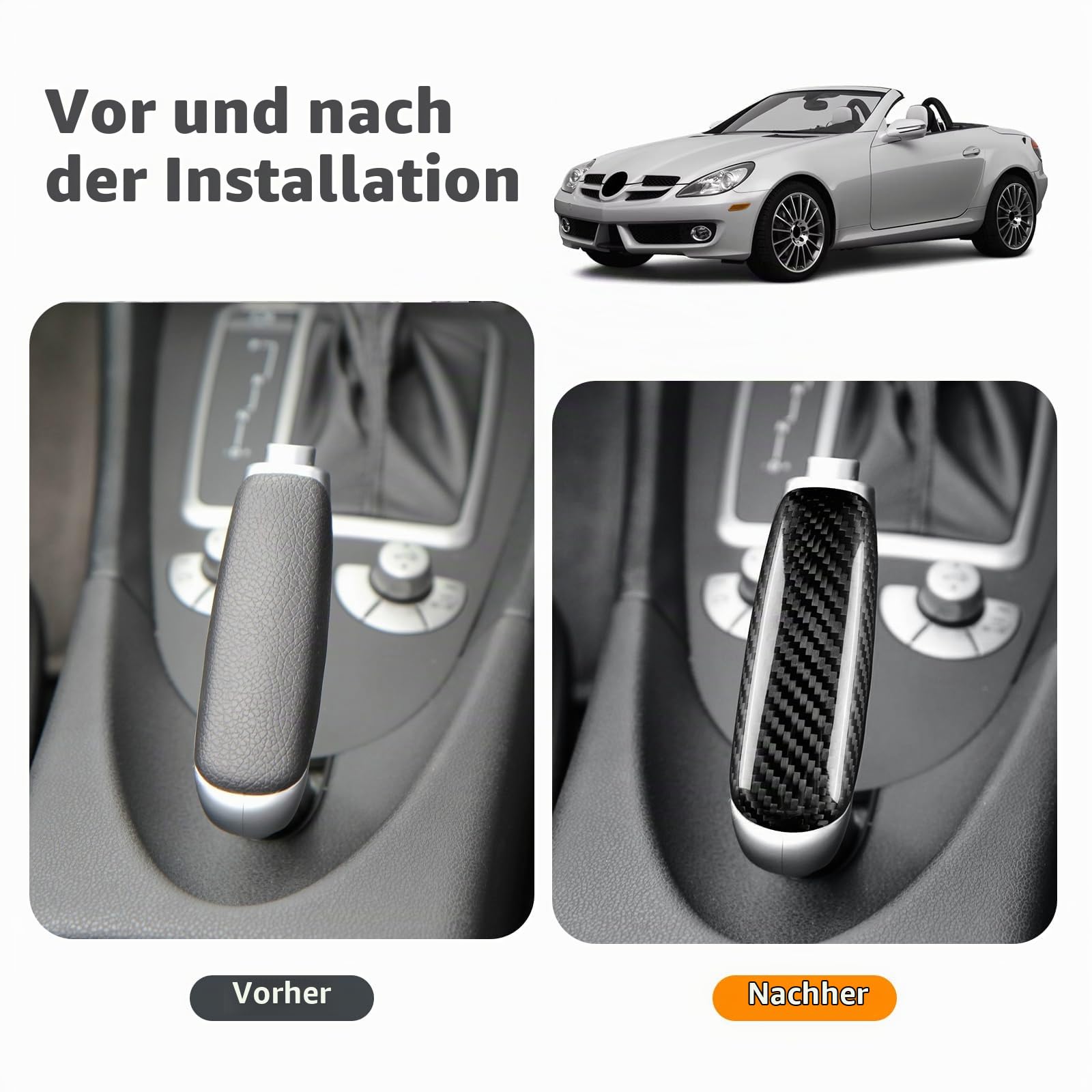 KUNGKIC Hartkohlefaser Auto Mittelkonsole Gangwahlhebel Handbremsgriff Abdeckung Für Mercedes-Benz SLK R171 2004 2005 2006 2007 2008 2009 2010 Schalthebelknauf Getriebegriff Innenbereich Zubehör