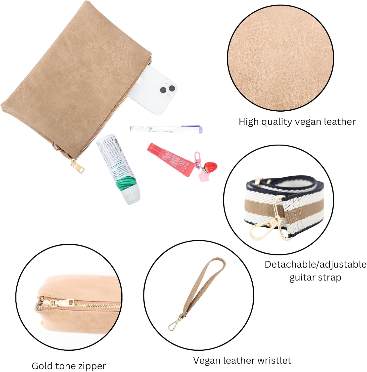 JEN & CO. Izzy Vegan Leather Crossbody Bags Clutch Purses Wristlet Wallet Shoulder Handbag with Guitar Strap for Women - Image 5