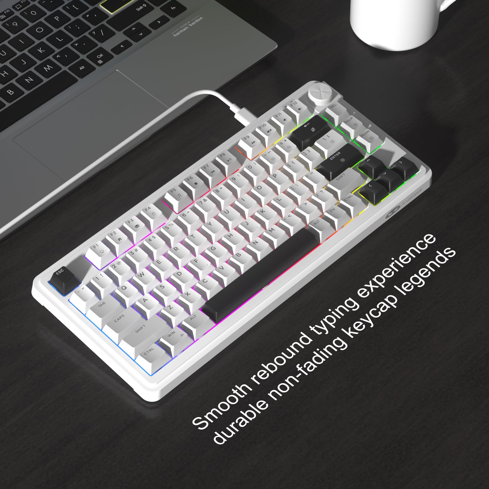 MageGee Mini 60% Gaming Keyboard, RGB Backlit 61 Key Ultra-Compact Keyboard, TS91 Ergonomic Waterproof Mechanical Feeling Office Computer Keyboard for PC, MAC, PS4, Xbox ONE Gamer(Black White)…… view 6