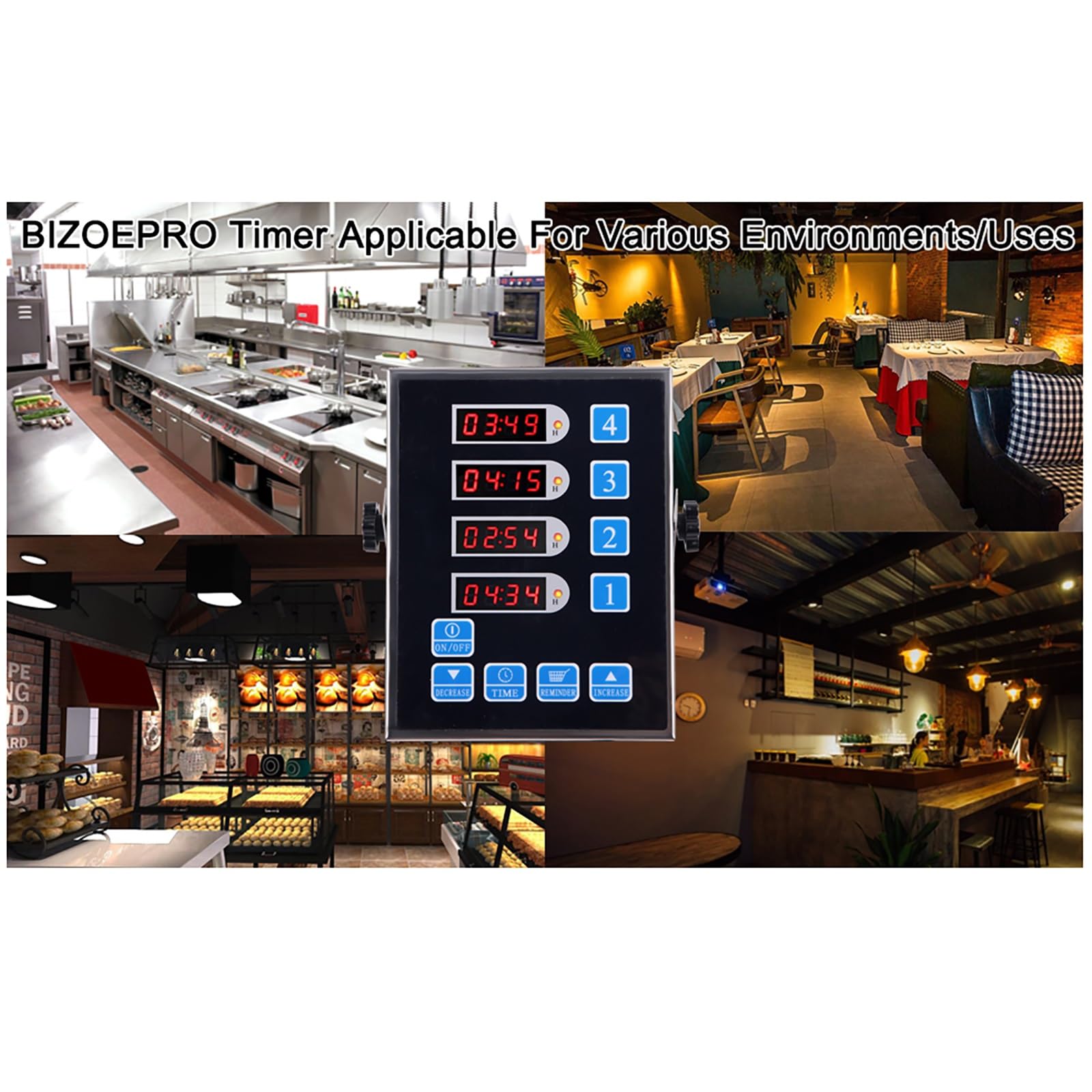 Timer di Cottura, Timer Commerciale a 4 canali, Timer da Cucina, Timer da Cucina for polli - Promemoria Orologio Timer Ristorante in Acciaio Inossidabile, Eventi Multipli con Allarme Rumoroso