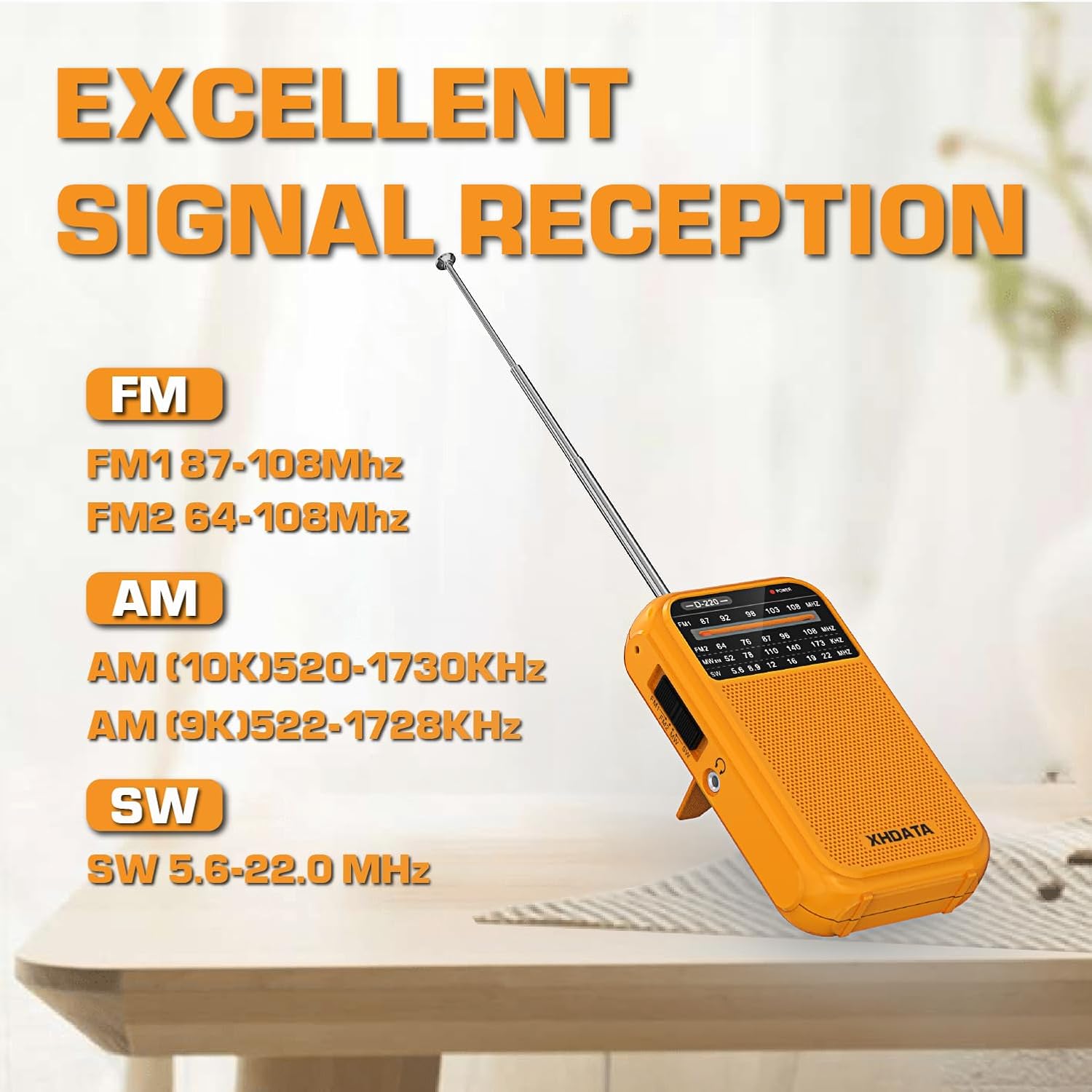 XHDATA D220 radio showing excellent signal reception