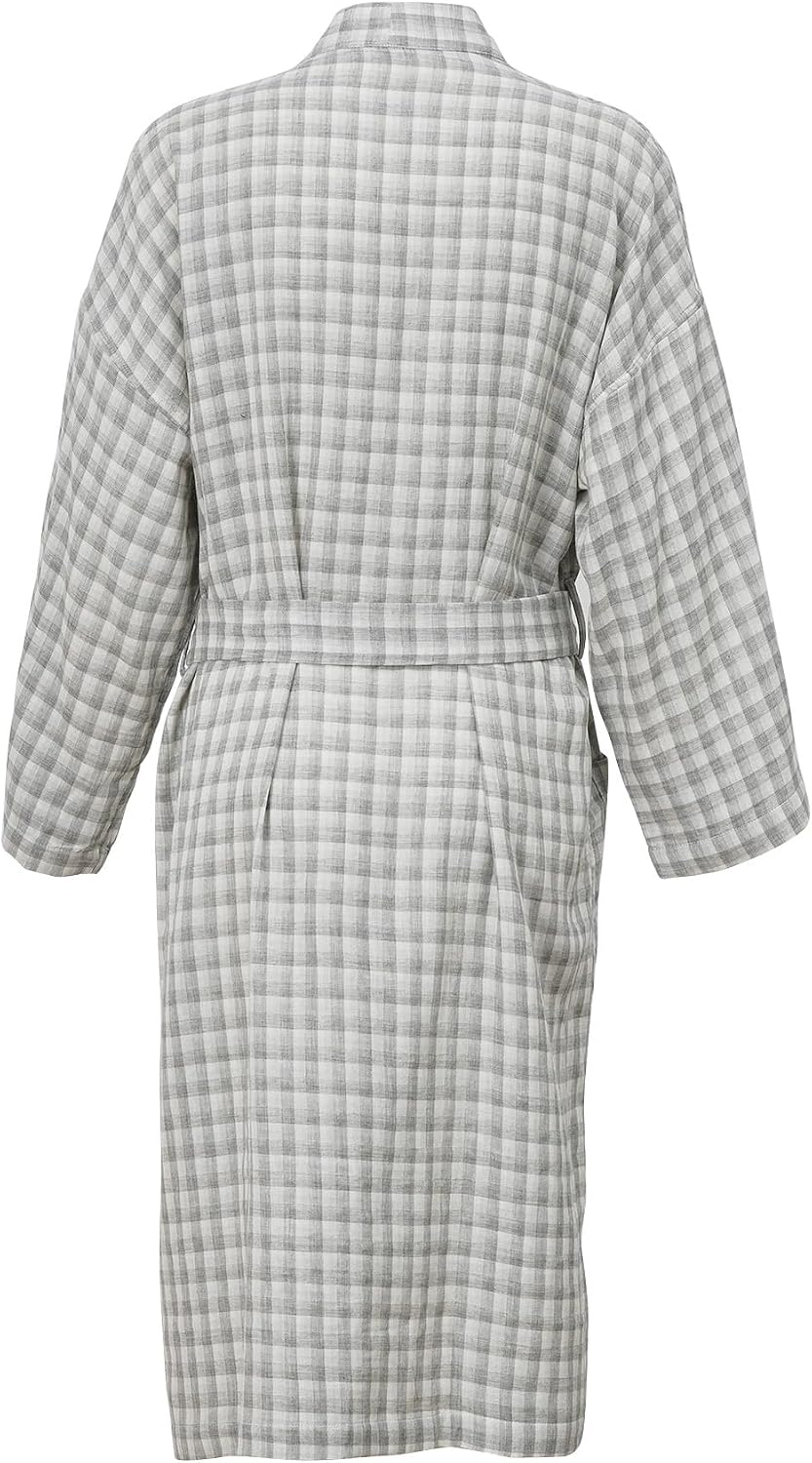 Amazhiyu Women's Cotton Gauze Lightweight Summer Plaid Kimono Bath Robe Pockets