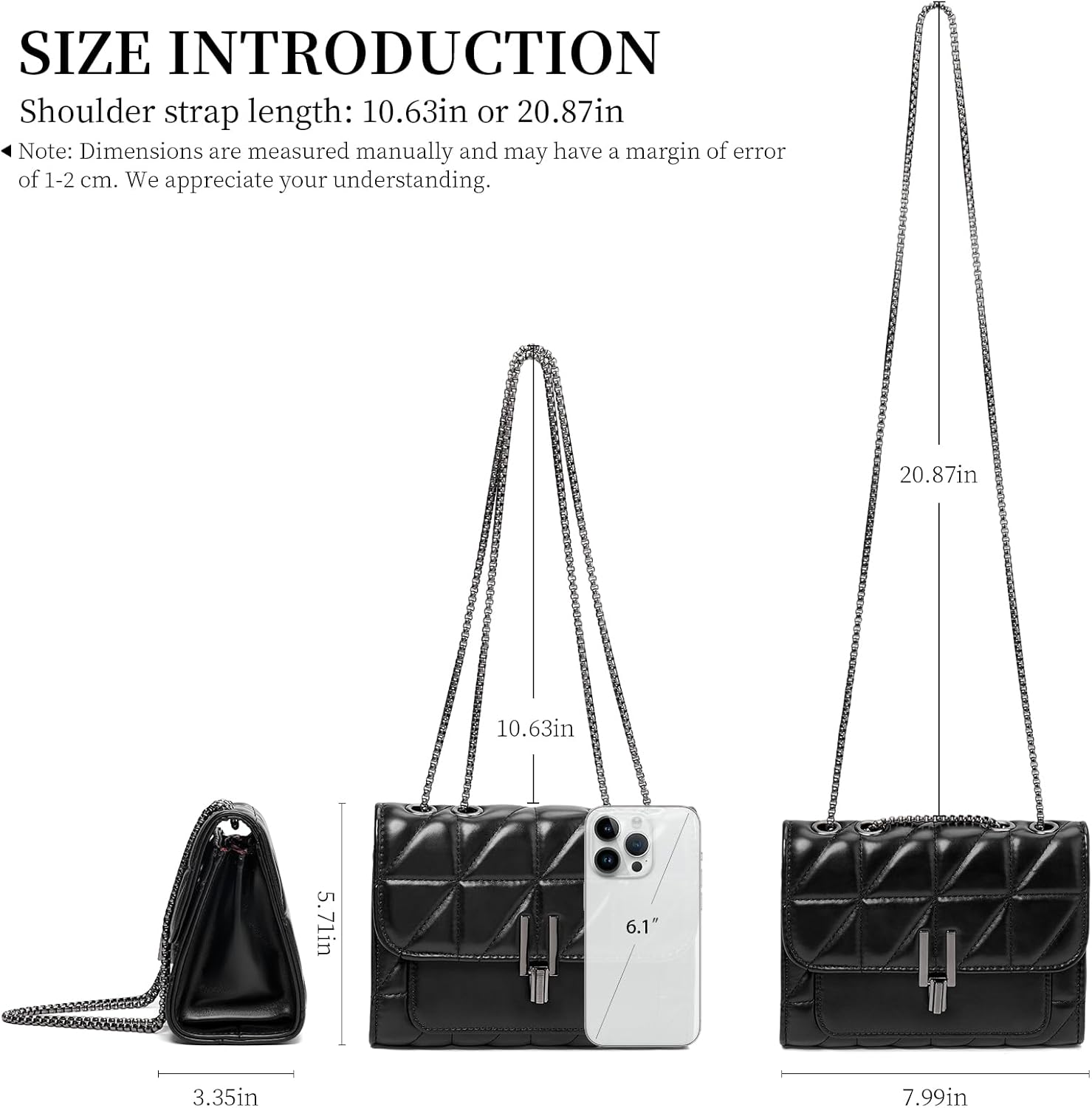 FALAN MULE Small Shoulder Bag for Women Quilted Crossbody Bags Vegan Leather Trendy Designer Purse with Chain