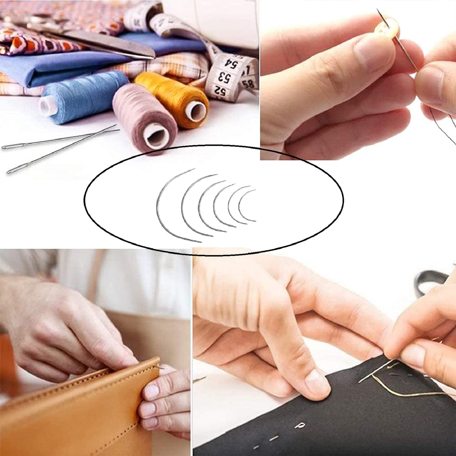 Kit Ago Per Cucire Pelle - Con Aghi Curvi, Punteruolo, Ditale E Filo Cerato, Per Fai Da Te E Riparazioni - Foto 8