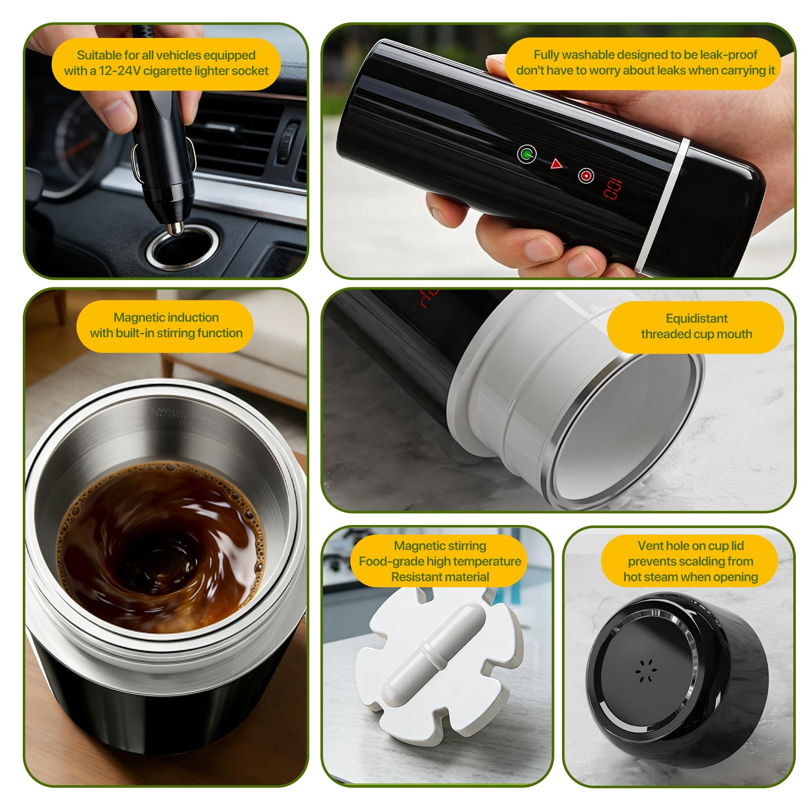 Bouilloire Électrique Portable 12V, 420ml, Acier Inoxydable 304, Noir, Chauffage Rapide, pour Voiture Camion Taxi, Camping Voyage
