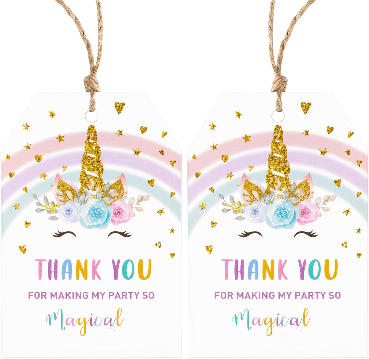 Unicorn Thank You Tags with String Unicorn Party Favor Tag 50PCS Birthday