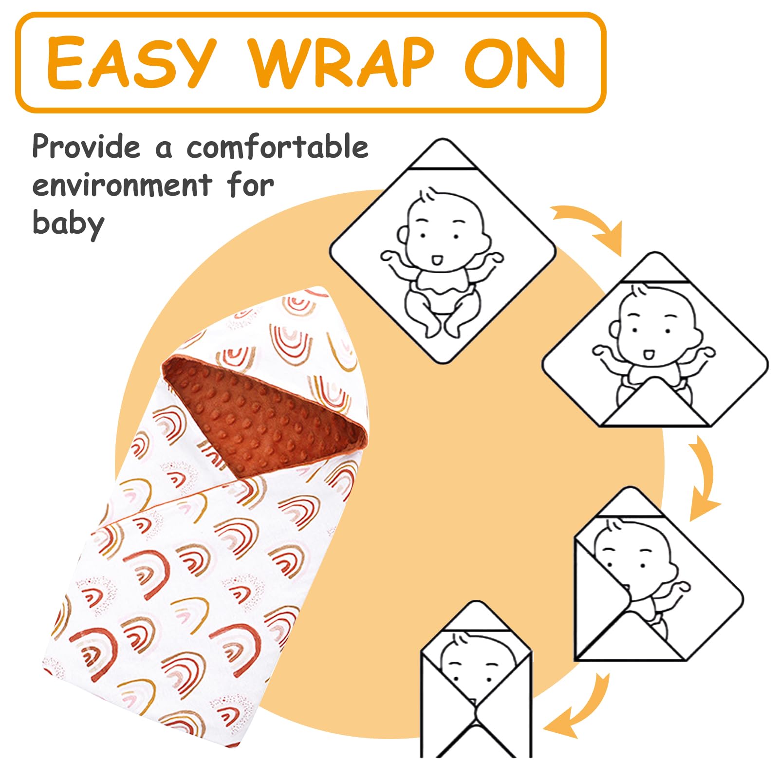 Manta Para Bebé: 90x90cm Manta Con Capucha, Manta Universal Manta Saco Capazo Manta Para Asiento De Coche Para Bebé Manta Para Envolver Al Bebé Manta Bebe Recien Nacido Para Cochecito,Marrón Arco Iris