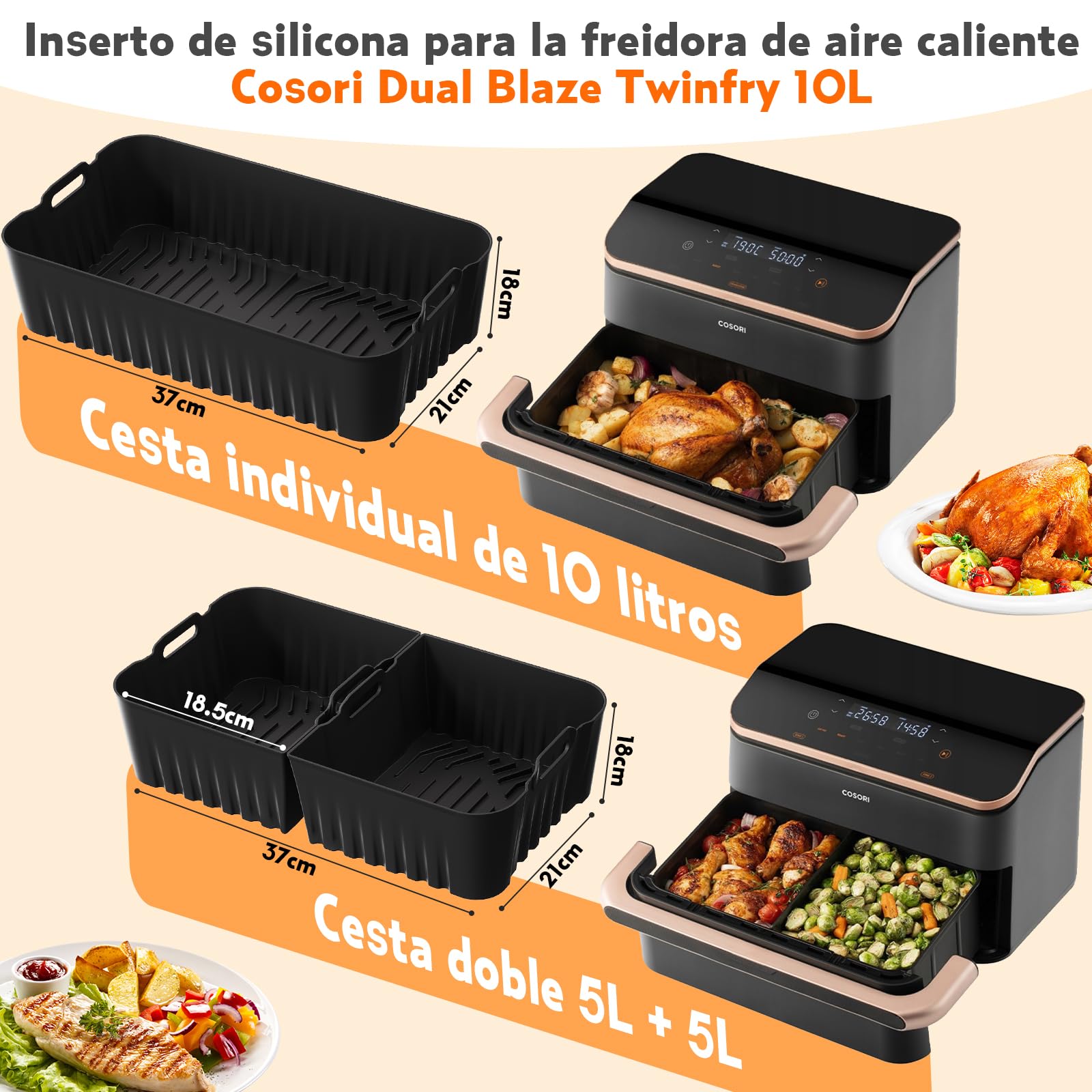 Molde Silicona Freidora de Aire para COSORI Dual Blaze TwinFry 10L,17 Piezas Reutilizable Accesorios Freidora de aire,para Air Fryer, Microondas, Horno Moldes de Silicona