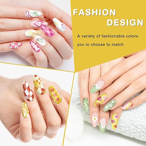 Miniatura 6 de Whaline Juego de 6 placas de uñas preppy, diseño de corazón, flor, mariposa, estrella, sonriente, placas de arte de uñas para bricolaje, diseño de