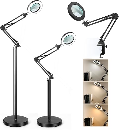 TOMSOO Lupa 10X con luz y soporte, lámpara de pie con lupa 3 en 1, brazo oscilante ajustable, regulable, 3 modos de color, lupa iluminada LED para disponible en Yaxa Venezuela