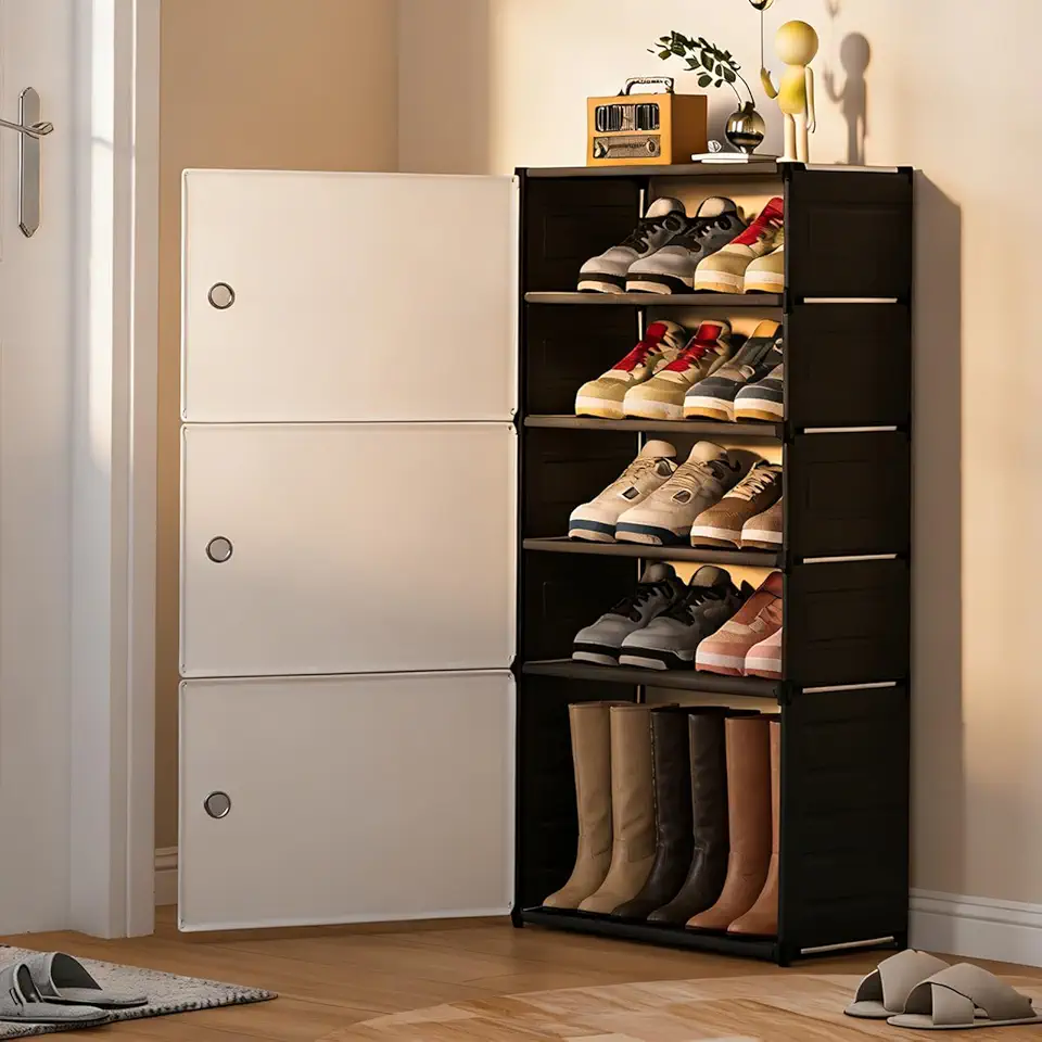 Sapateira Organizadora Fechada Vertical 5 Andares com Portas，Armário Multiuso Organizador Empilhável de Grande Capacidade para Hall de Entrada, Quarto, Sala, Dormitório e Closet