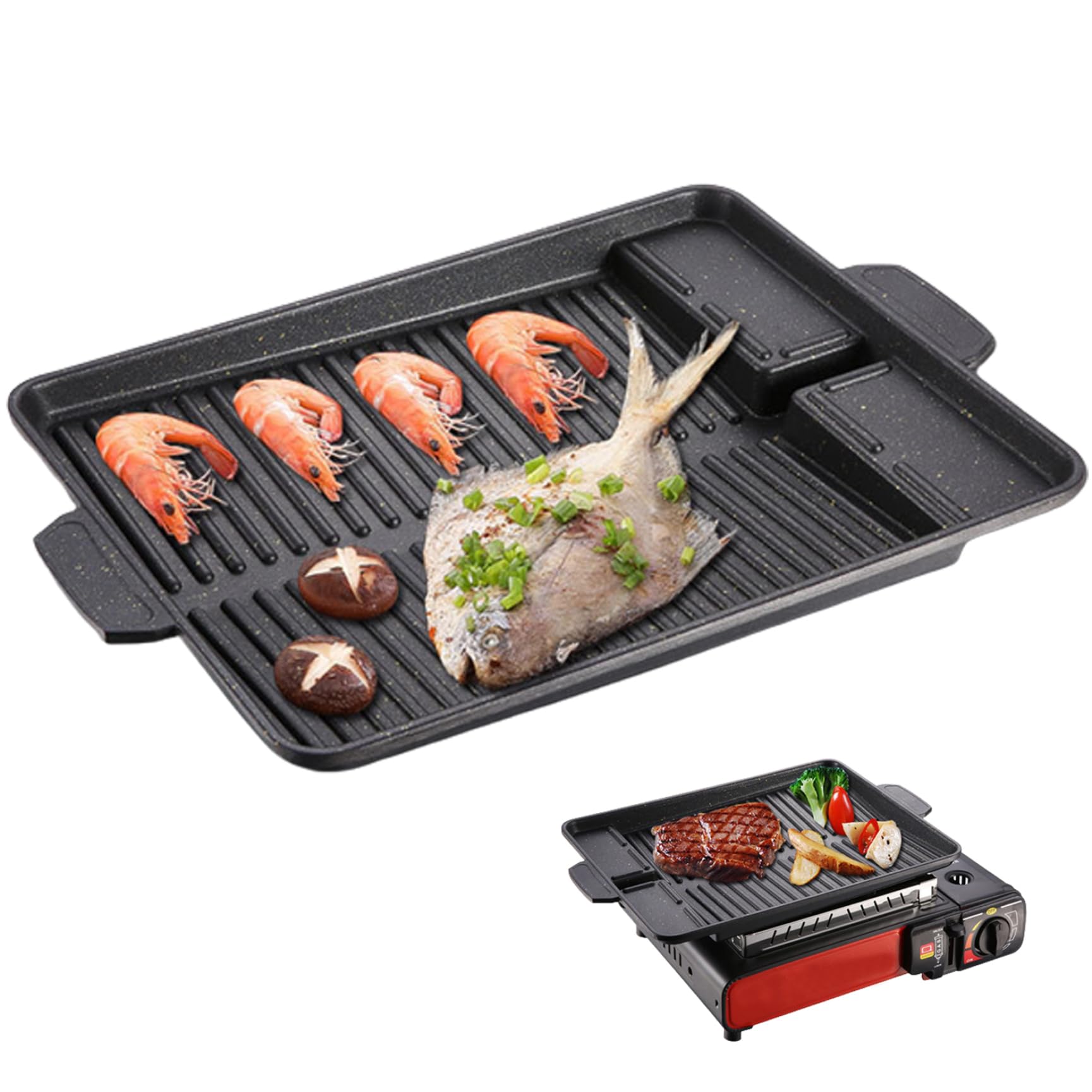 Placa de parrilla de aluminio antiadherente de 14.57x10.24 pulgadas con mango para cocina de gas