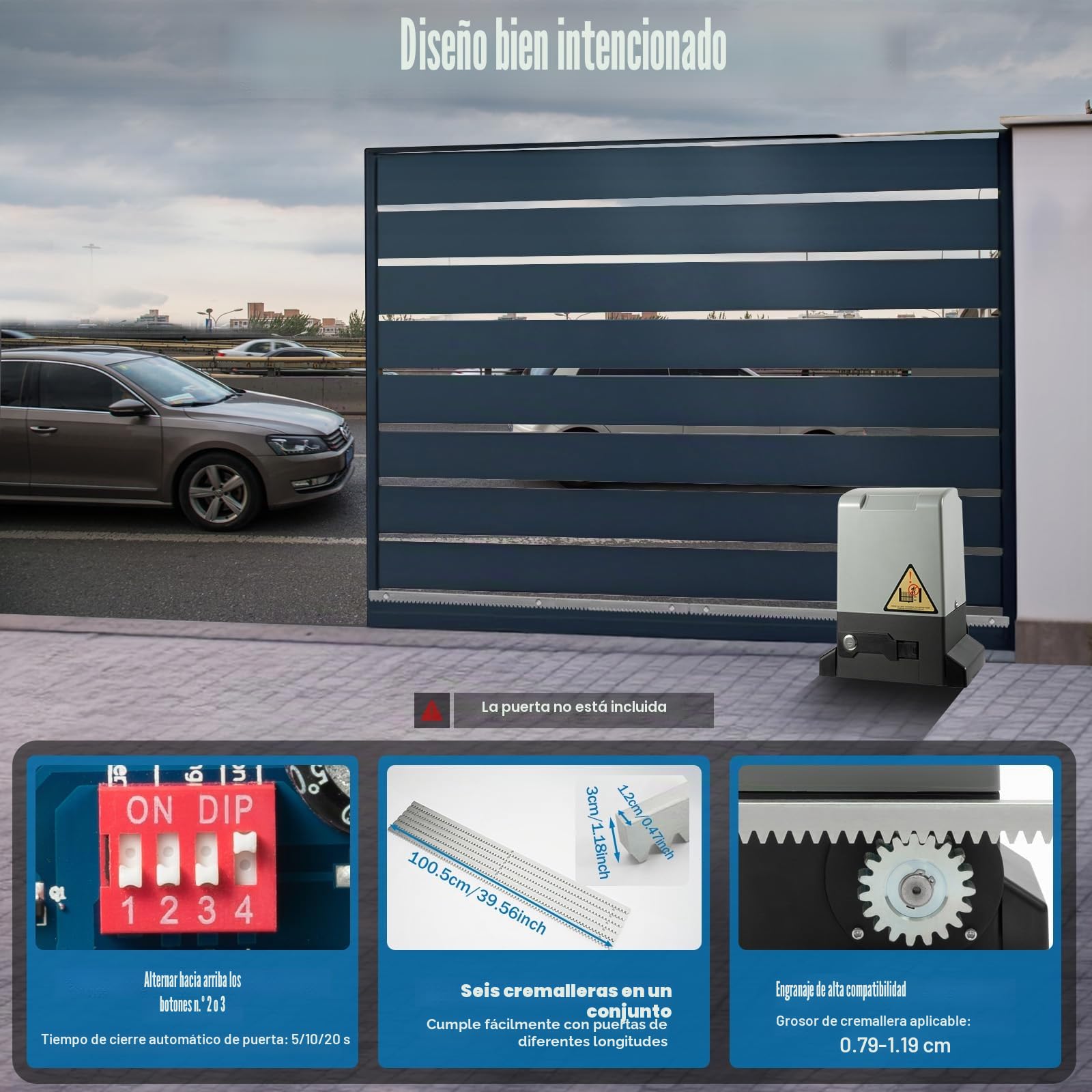 Motorización de Puerta Corrediza, 1200KG 240V AC Motor de Puerta Corrediza Eléctrico Automático, Sensores Infrarrojos 2 Mandos a Distancia, Adecuado para Puertas de Acero Inoxidable, Hierro, Madera