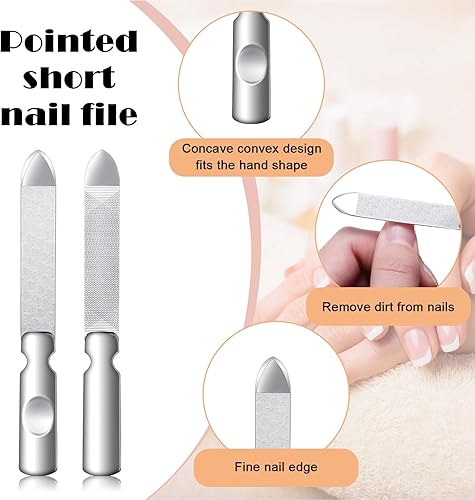 Miniatura 2 de 3 limas de uñas de acero inoxidable con funda de cuero, limas de uñas de metal de doble cara con mango antideslizante, lima de uñas de metal,