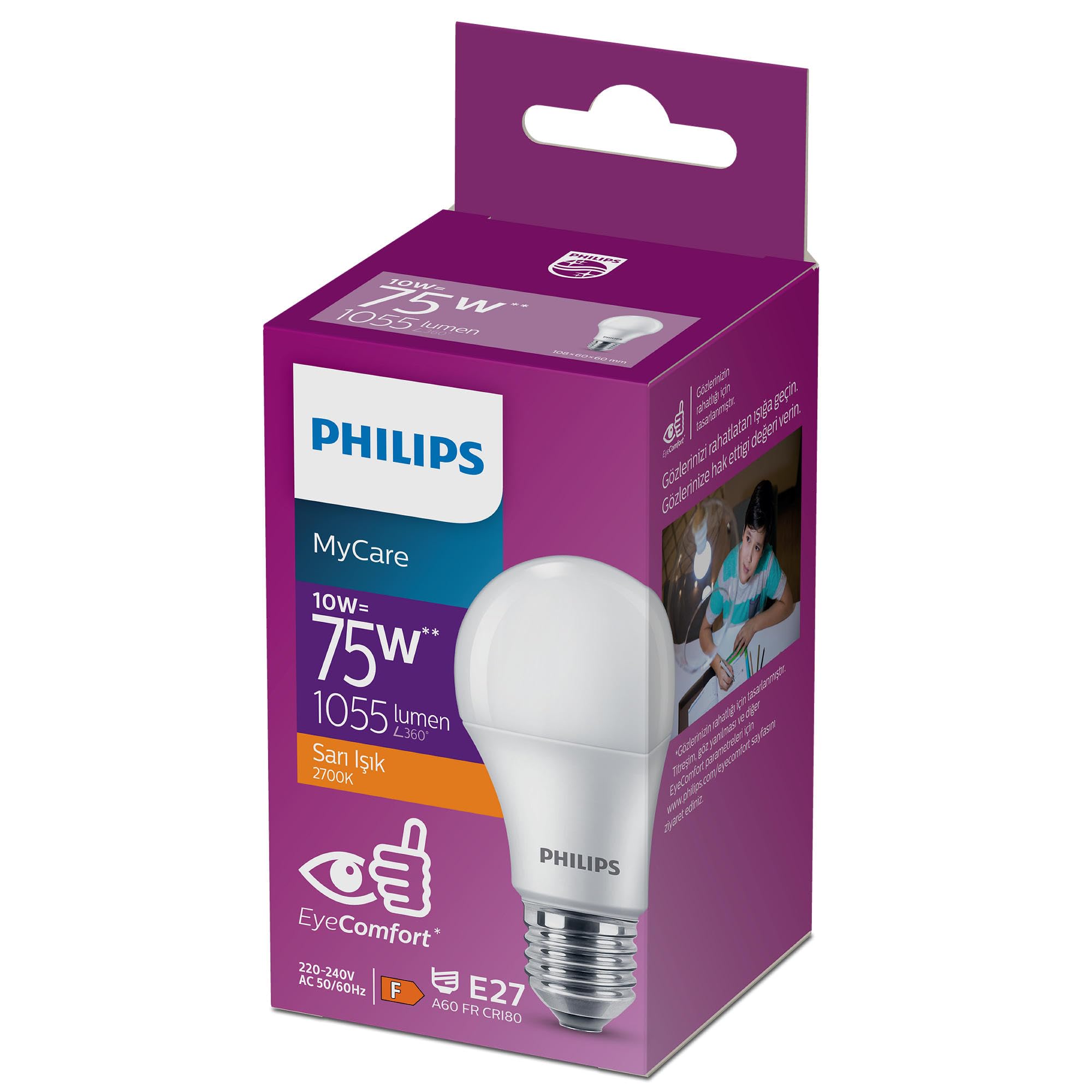 Philips 10 Watt Led Ampul, 2700K Sarı Işık, E27 Normal Duy, 75…