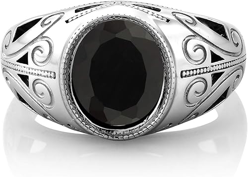 Miniatura 3 de Gem Stone King Men's 925 Sterling Silver Gemstone Birthstone Ring Oval 12X10MM Available in Size 7, 8, 9, 10, 11, 12, 13