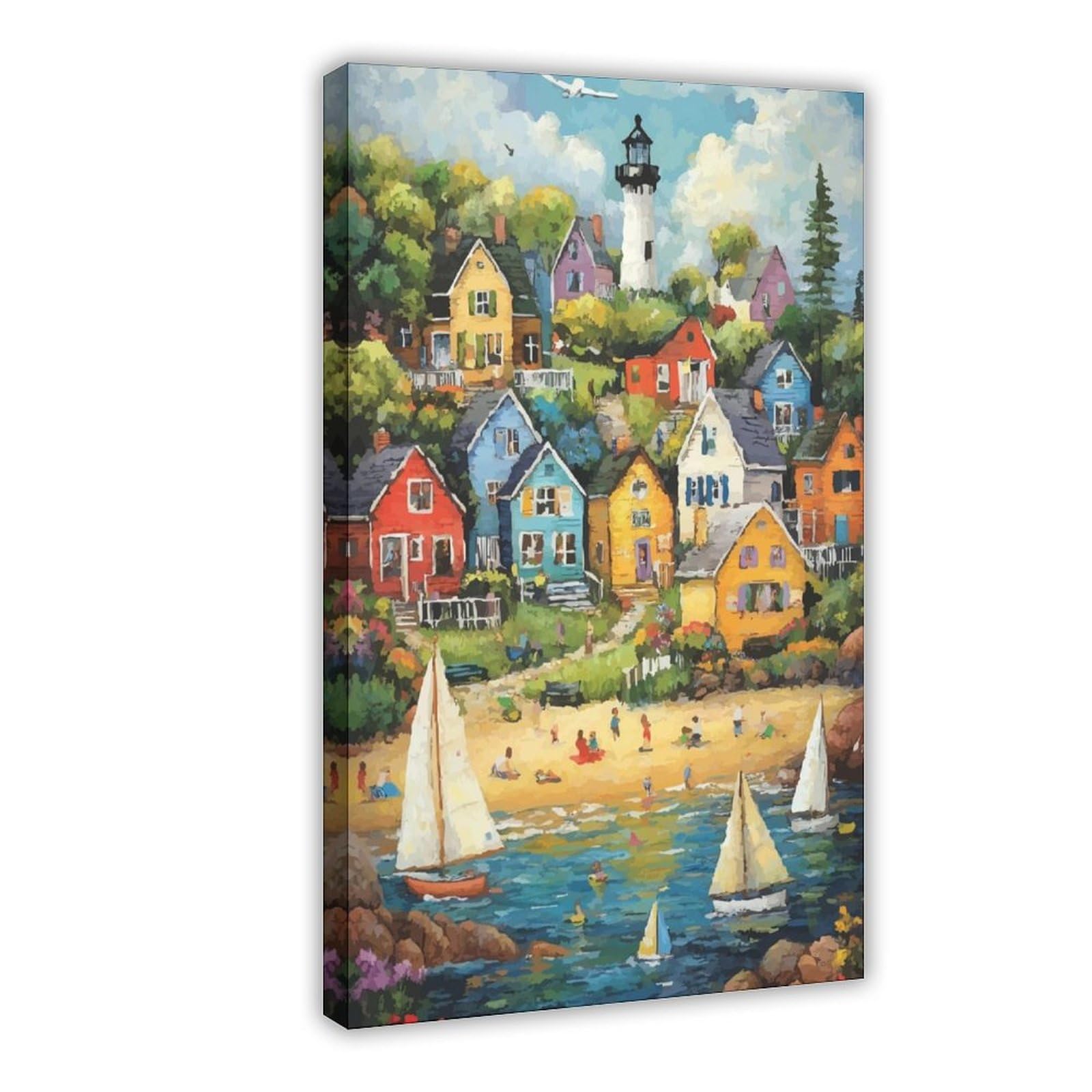 NCUDANK Coastal Town Lighthouse Poster Canvas Poster Bedroom Decor Landscape Office Room Decor Gift 20x30inch(50x75cm)