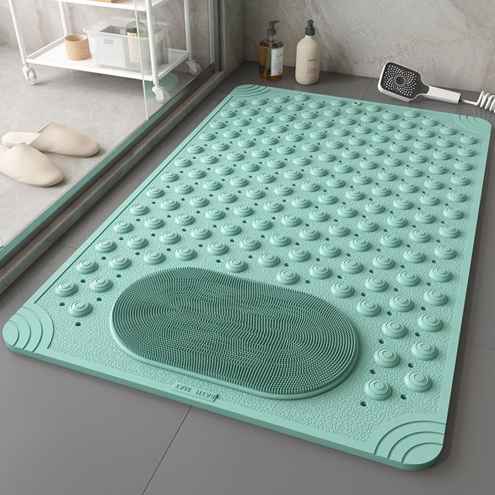 Tub and Shower Mats,Non Slip for Inside Tub,Bath Mat for Bathtub and Bathroom with Drain Holes and Strong Suction Cups,Safety Bathtub Mat (green,80 * 80)