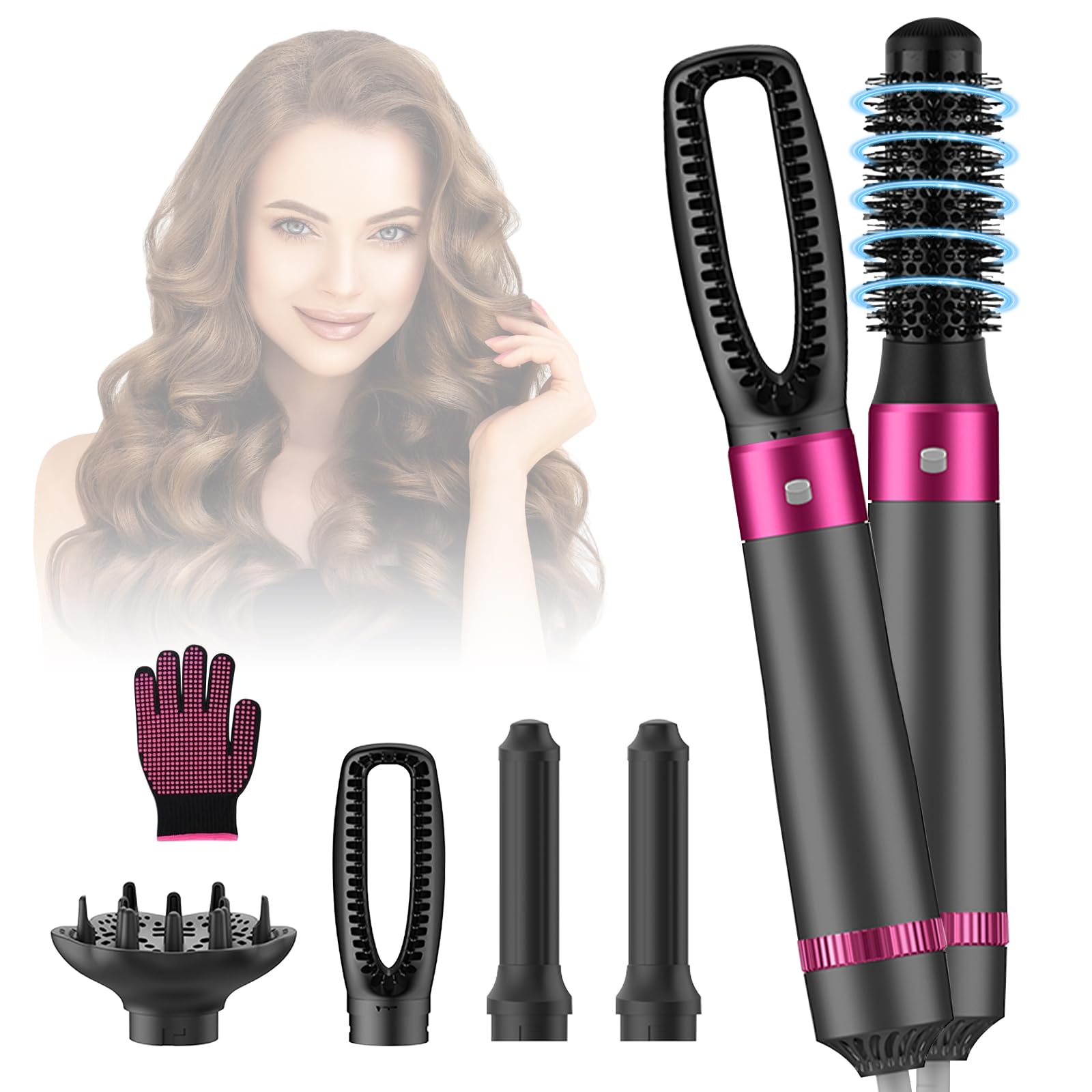 Cepillo Secador de Pelo 5 en 1,Multifunción Air Styler Set 1000W, Cepillo de Aire Caliente Multifunción, Moldeador Pelo With Riza 3 Temperaturas 5 Accesorios para Alisar, Volumen y Secar el Cabello