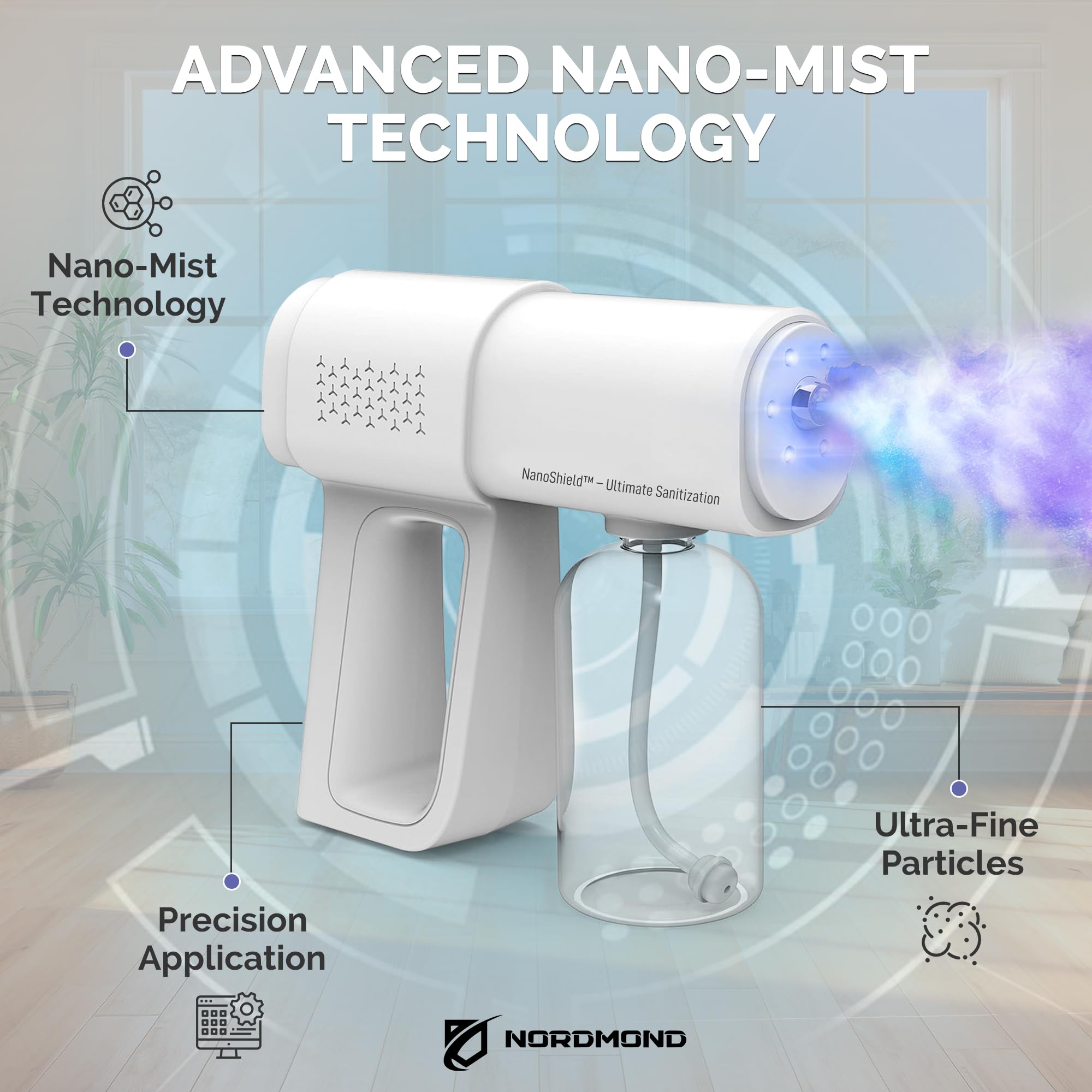 The Original Disinfectant Fogger Machine - Professional Sanitizer Sprayer - Electrostatic ULV Atomizer & Nano Steam Gun – Rechargeable Barber Spray Gun With Blue Light (White 2 - View #8