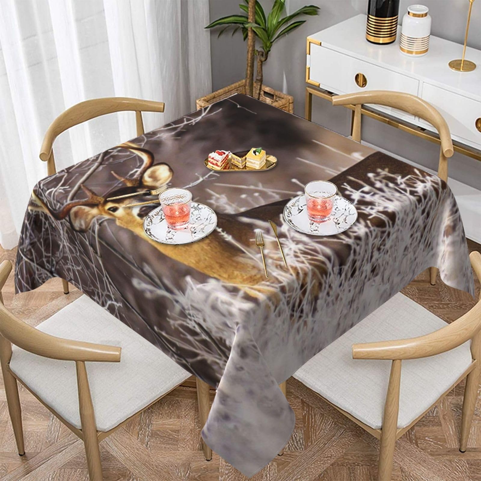 DCEHGEW Free Whitetail Deer Prints Square Tablecloth 152x152 CM, Waterproof Fabric Table Cloth for Dining Table, Farmhouse Table Cover for Kitchen Dining Tabletop Decoration