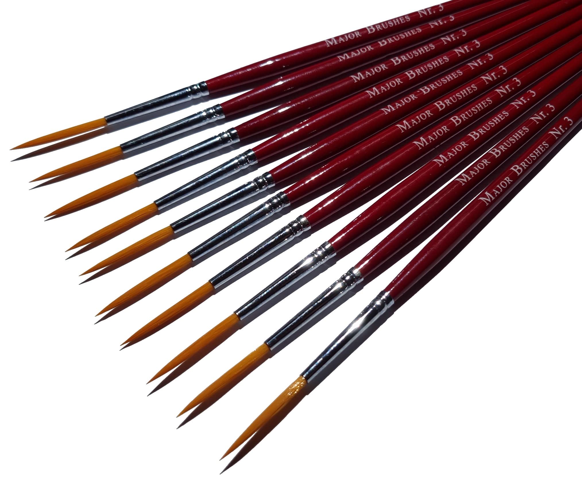 Major Brushes Red Synthetic Rigger Brush Size 3 - Pack Of 10
