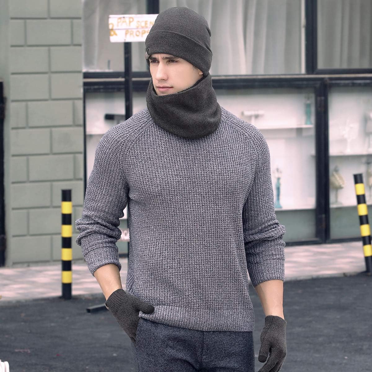 LumiSyne Winter Knitted Beanie Hat Scarf Infinity Touch Screen Gloves Set Men Women Skull Cap Neck Warmer Outdoor Sport