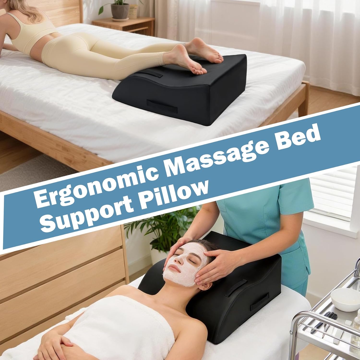 Massage Table Bolster Pillow for Leg Support,GDurable 30D Foam with Easy-Clean PUCover,Wavy Elevating Leg Wedge for Physical Therapy(Black)