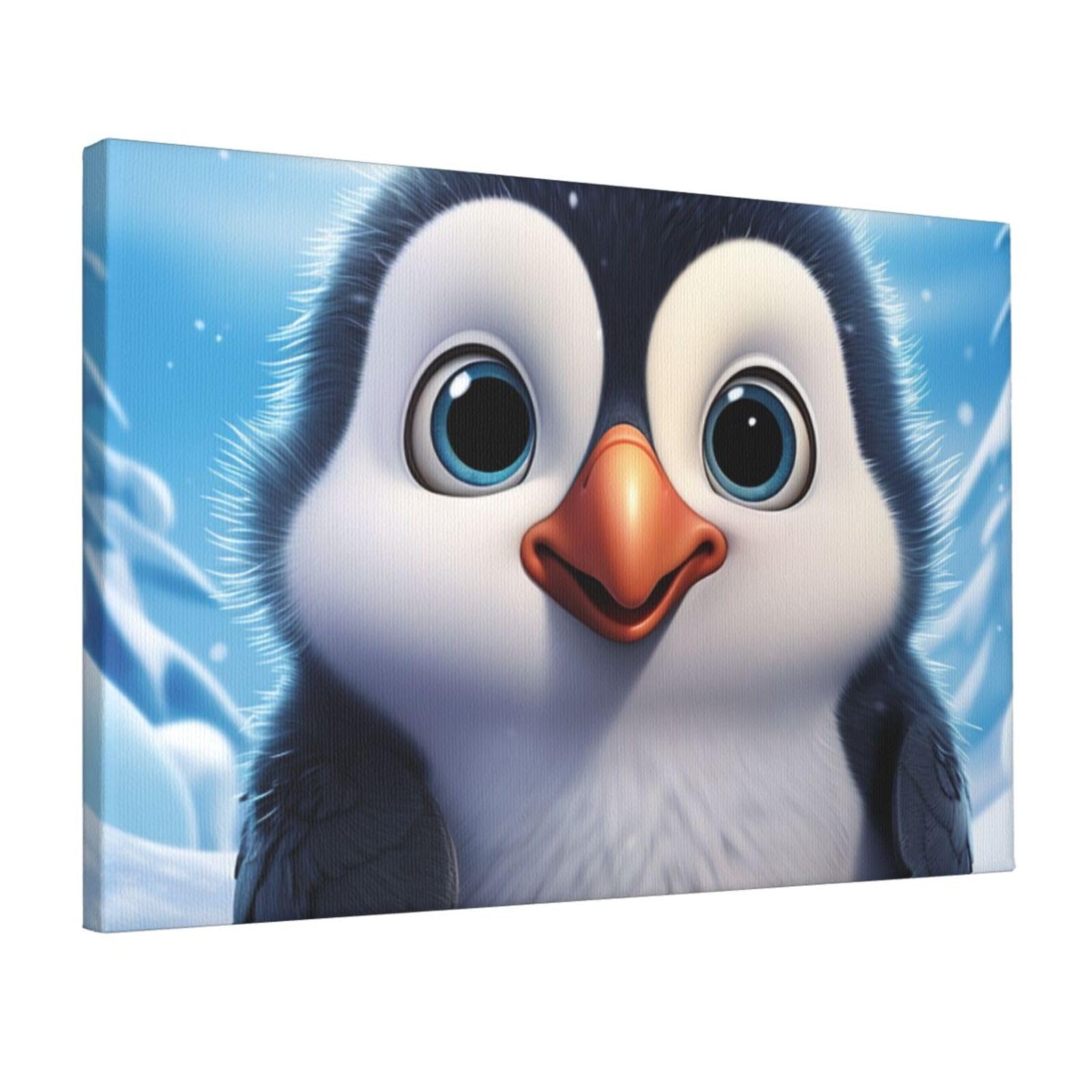 Canvas Wall Art for Living Room Wall Decor 12"x18" Modern Artwork Painting Pictures Hanging Canvas Prints cartoon cute penguin Aesthetic Wall Art for Bedroom Bathroom Office Wallart Decor