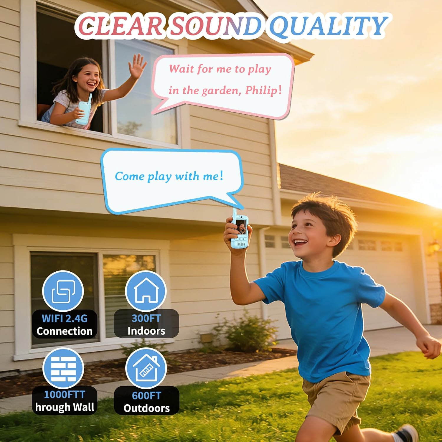 Video Walkie Talkies for Kids Rechargeable Walkie Talkies Long Range with Emoji Chat and Photo Functions Multifunctional Indoor Outdoor Toys for Kids Christmas Birthday Gifts Blue