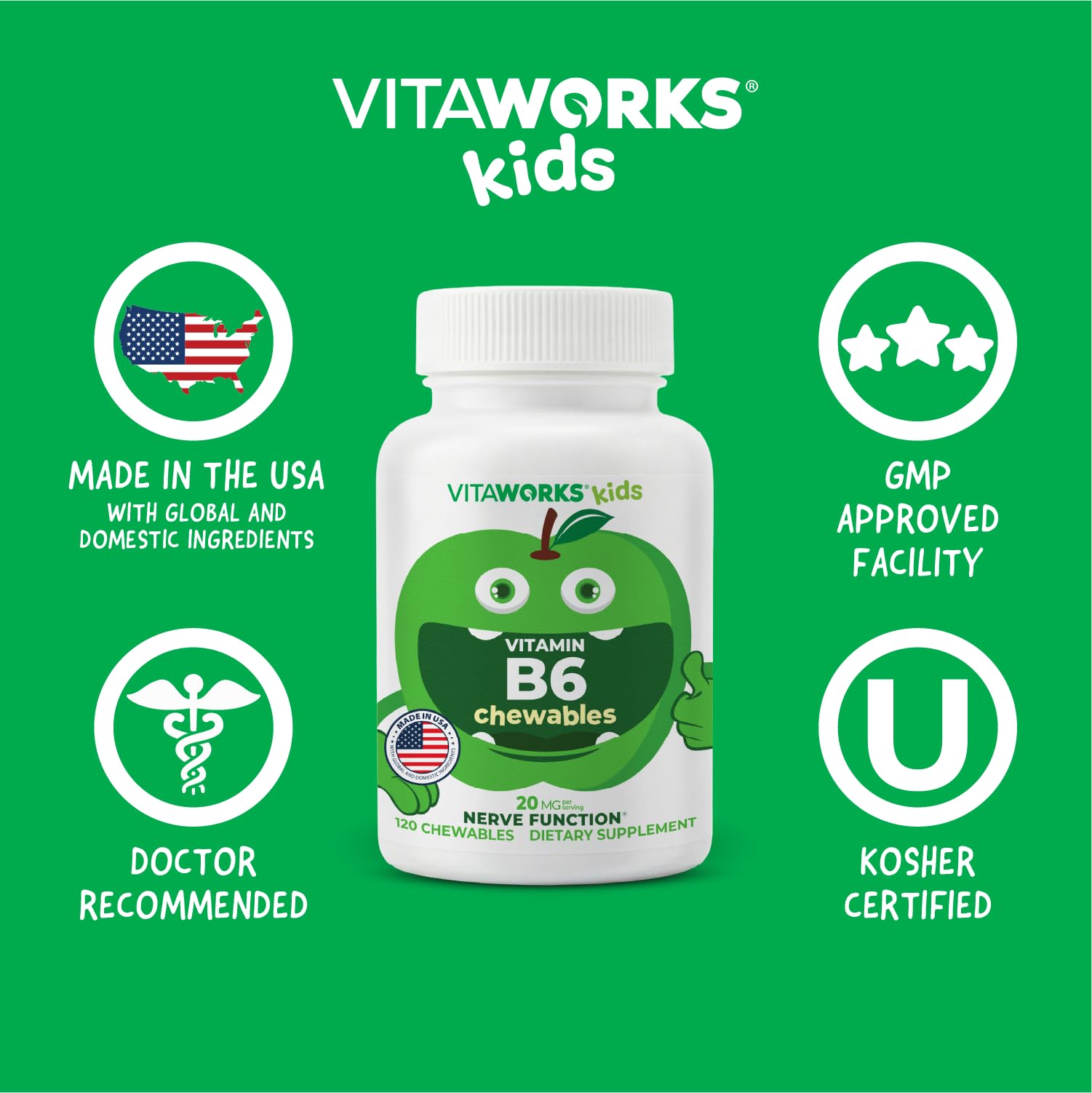 VitaWorks Vitamin B6 for Kids 20mg Chewable Tablets, Vegan, 120 Chewables — Amazon image 6