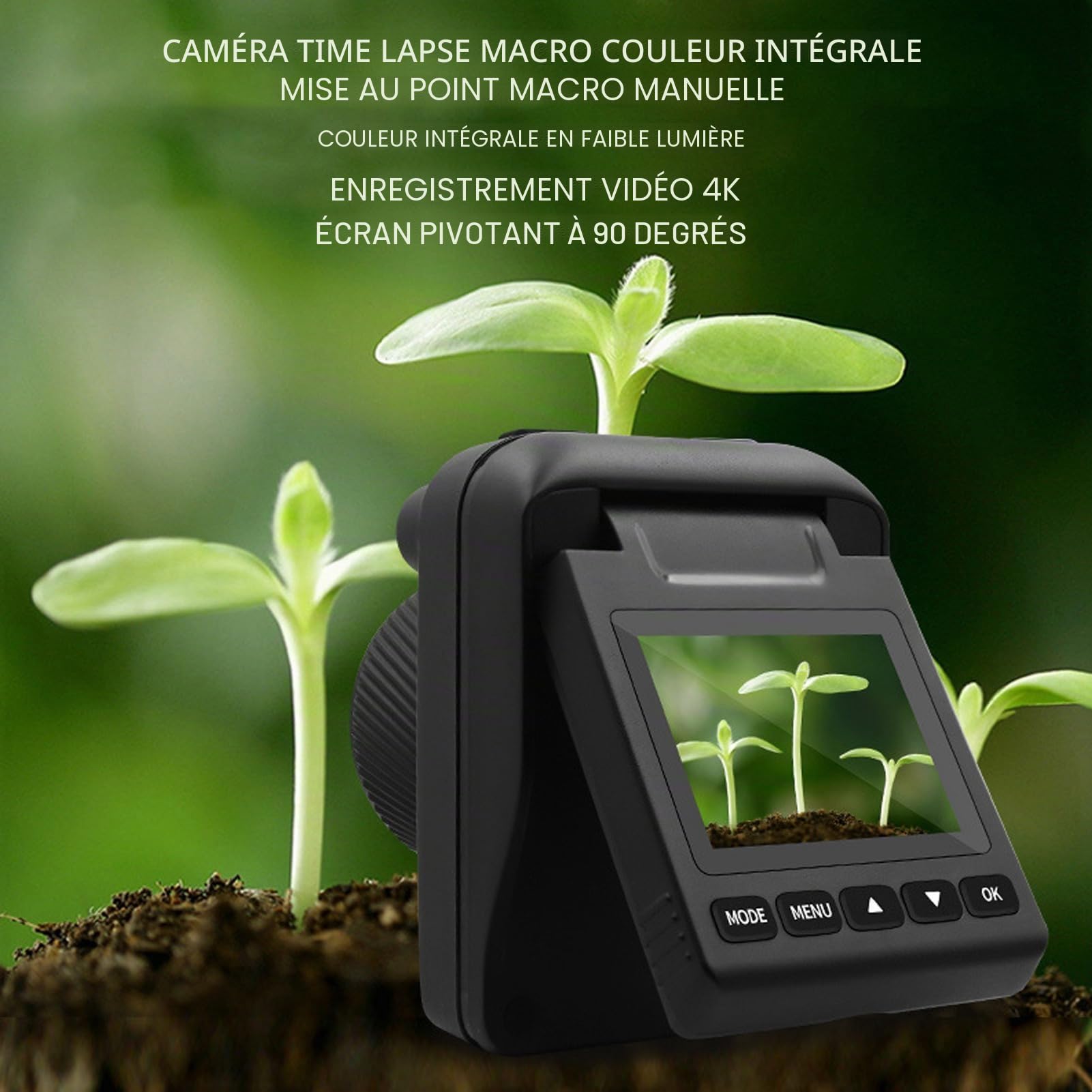 Caméra Time Lapse 4K 32MP Météo de L'usine de Construction Extérieure, écran LCD 2,0 Pouces, Prise de Vue Macro Niveau étanche IP66, Autonomie de la Batterie de 6 Mois