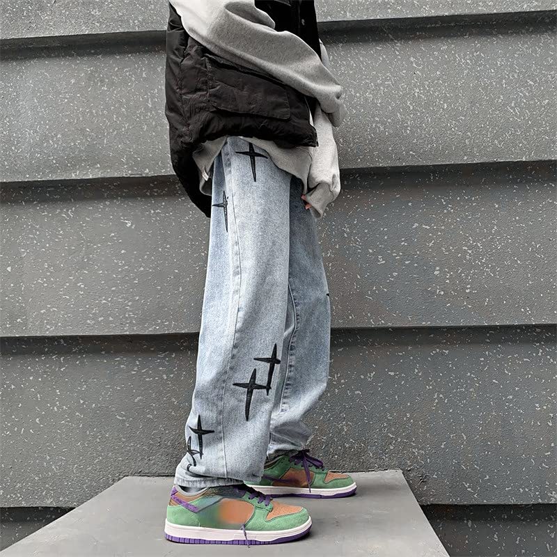 Baggy Grunge Jeans for Men Long Straight-Leg Gothic Pants with Pockets Vintage Loose Oversized Spring Trousers4
