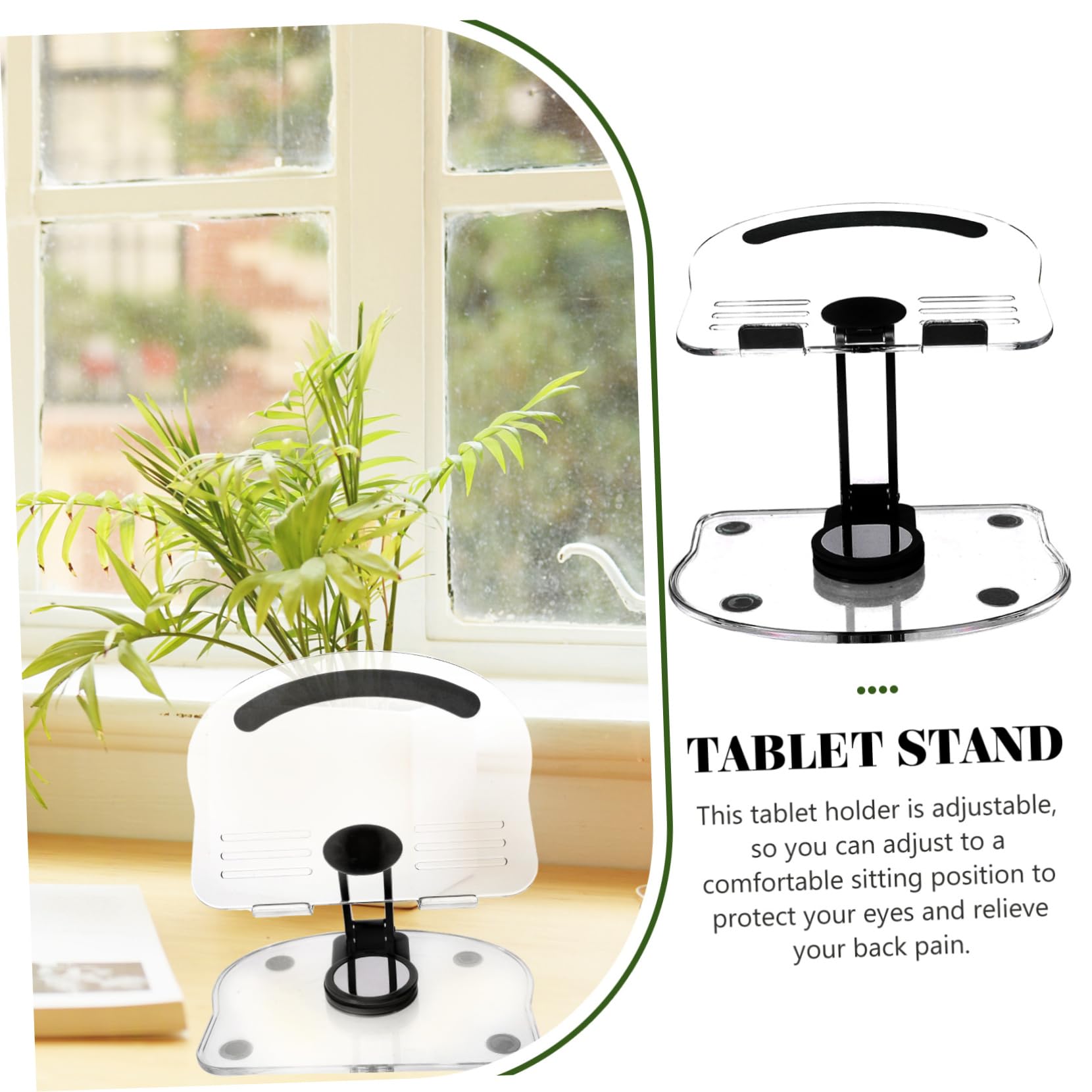 UKCOCO Soporte Giratorio para Tablet de Acrílico Negro Plegable y Práctico para Escritorio, Base Ajustable Adecuado para Tabletas y Dispositivos Hogar