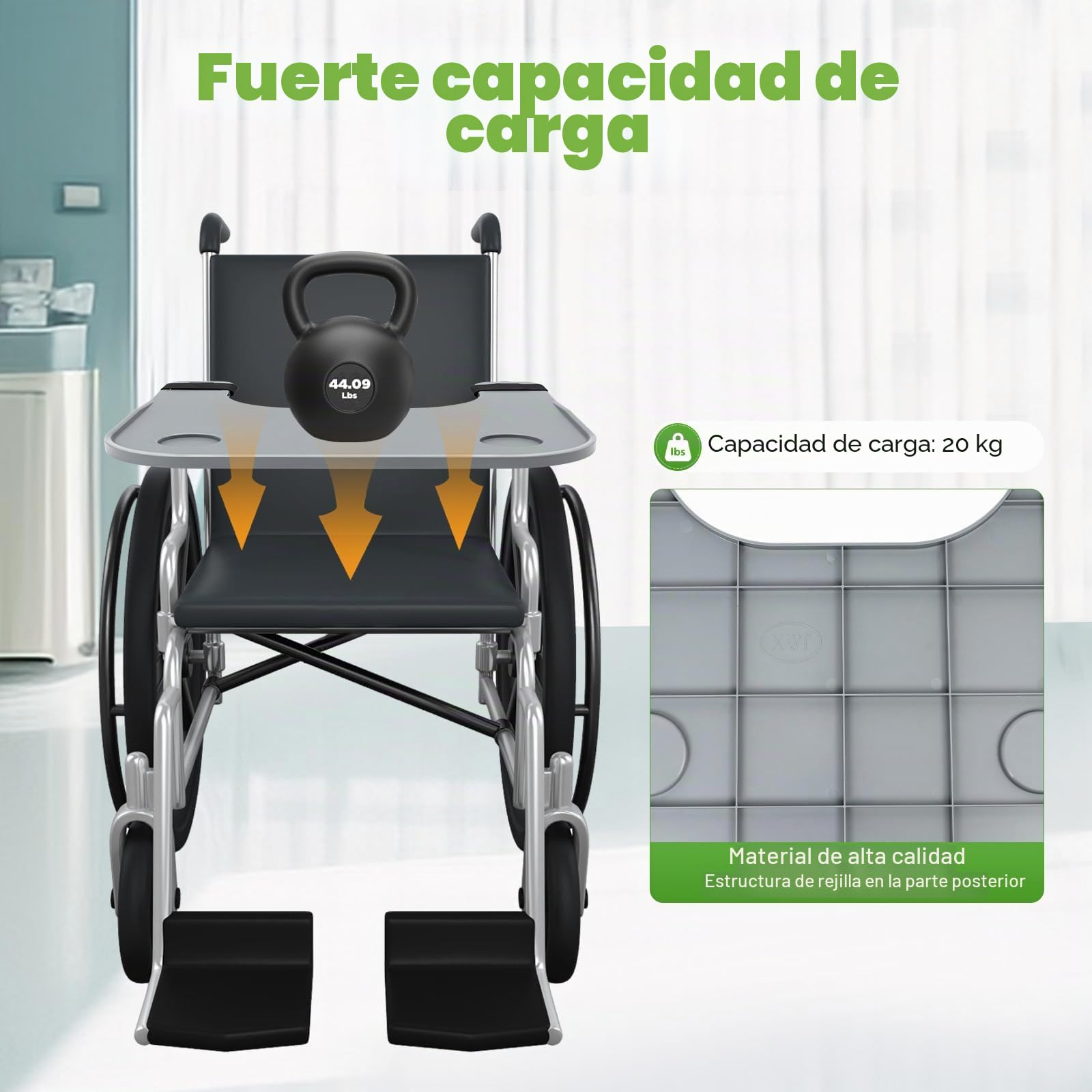 Bandeja para silla de ruedas, mesa universal extraíble para silla de ruedas con capacidad de carga de 20 kg y 2 soportes para tazas, accesorios para sillas de ruedas de 37-58 cm para comer,