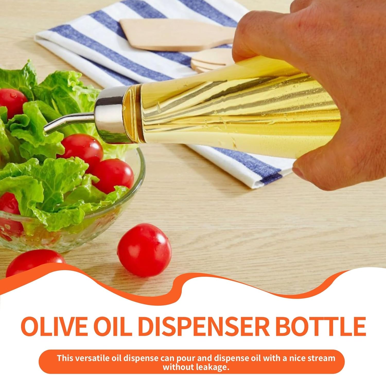 Cyrank Olive Oil Dispenser Bottle, Glass Olive Oil Dispenser 300ml Vinegar Container Cruet with Stainless Steel Pourer 2.4 X 9.8 in for Kitchen - Image 2