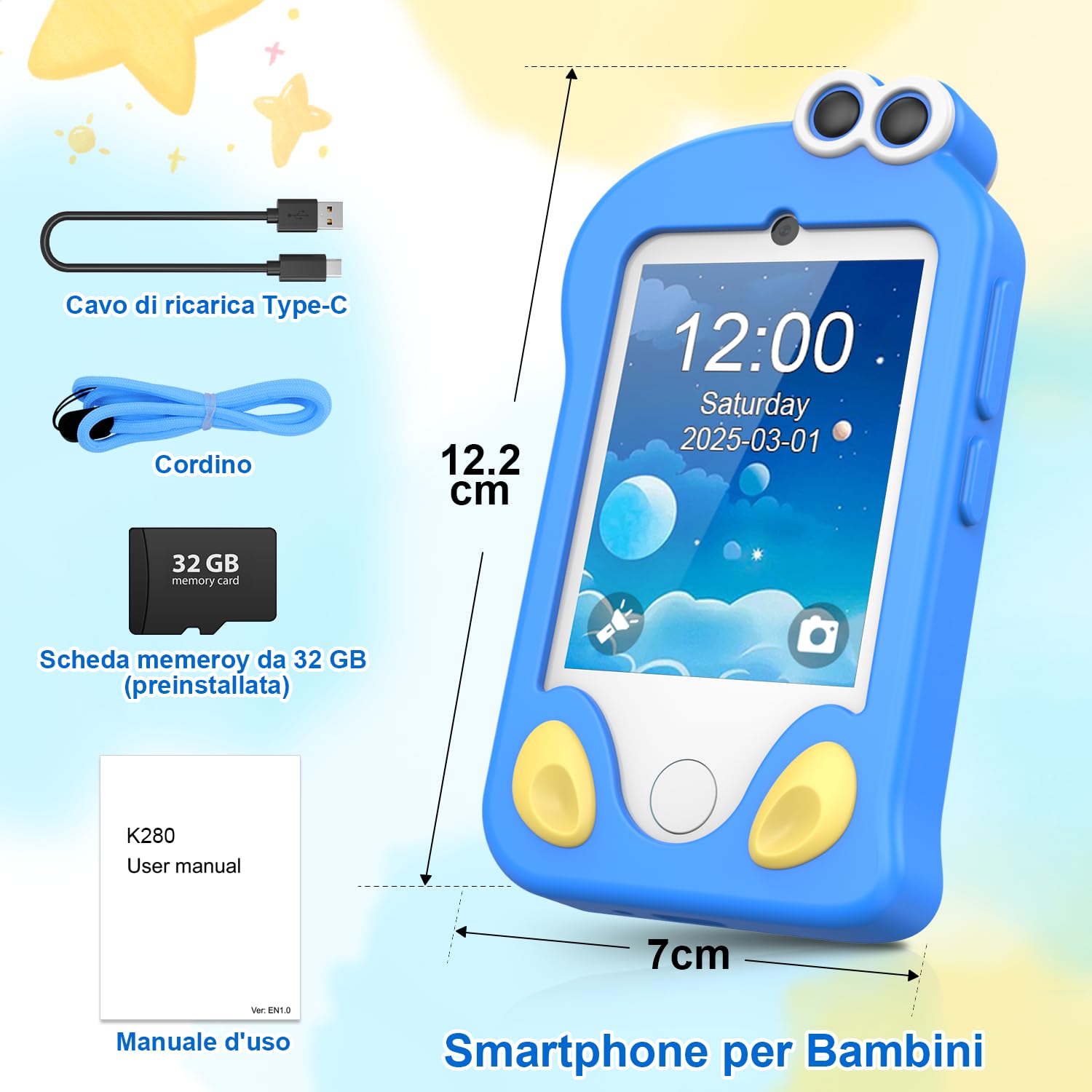 Fotocamera per bambini, telefono giocattolo con scheda SD