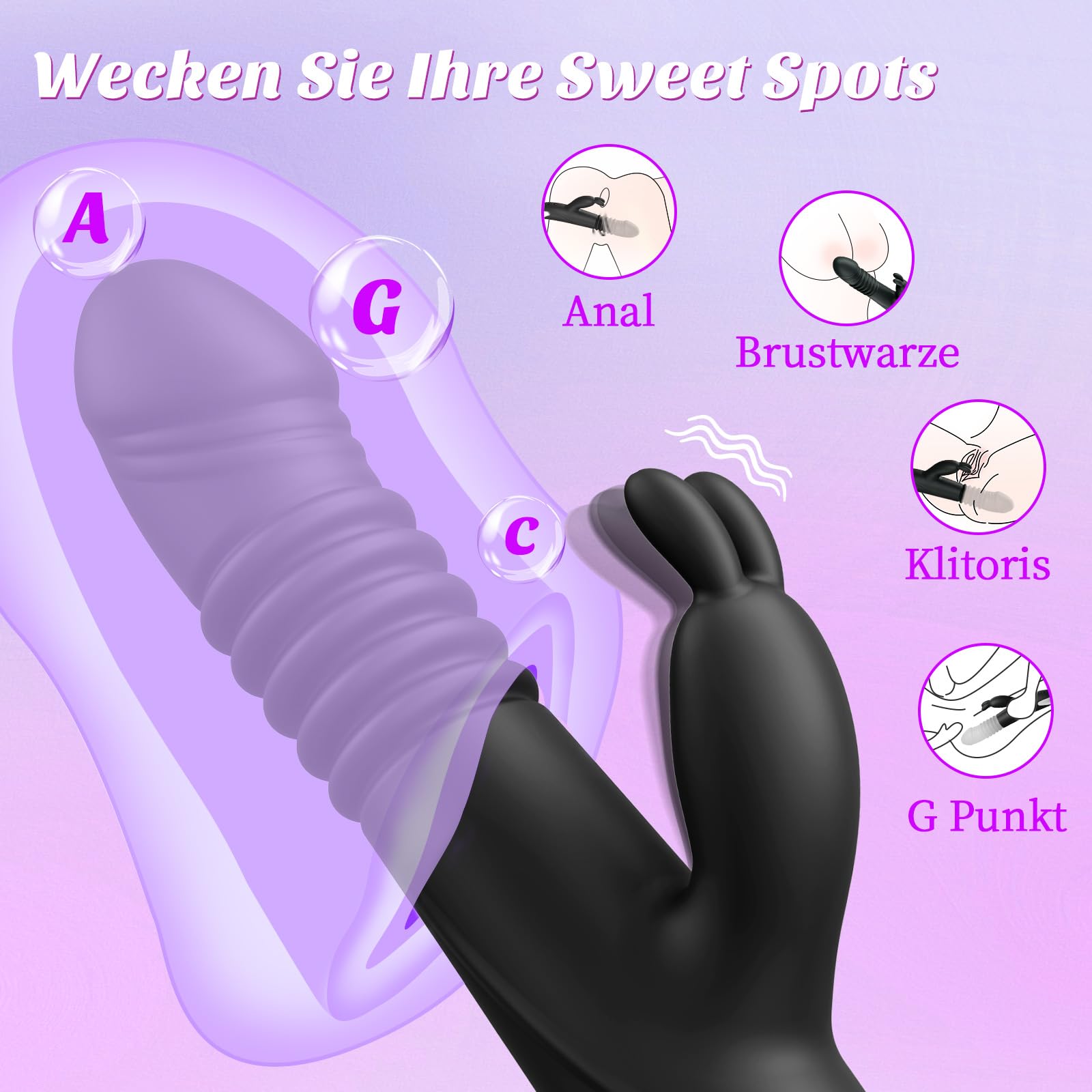 Vibratore Giocattoli del Sesso Dildo con Funzione di Spinta - Vibratori del Coniglio del Punto G con App Giocattoli del Sesso per Donne Coppie Set di Vibratori per Donne Tranquillo